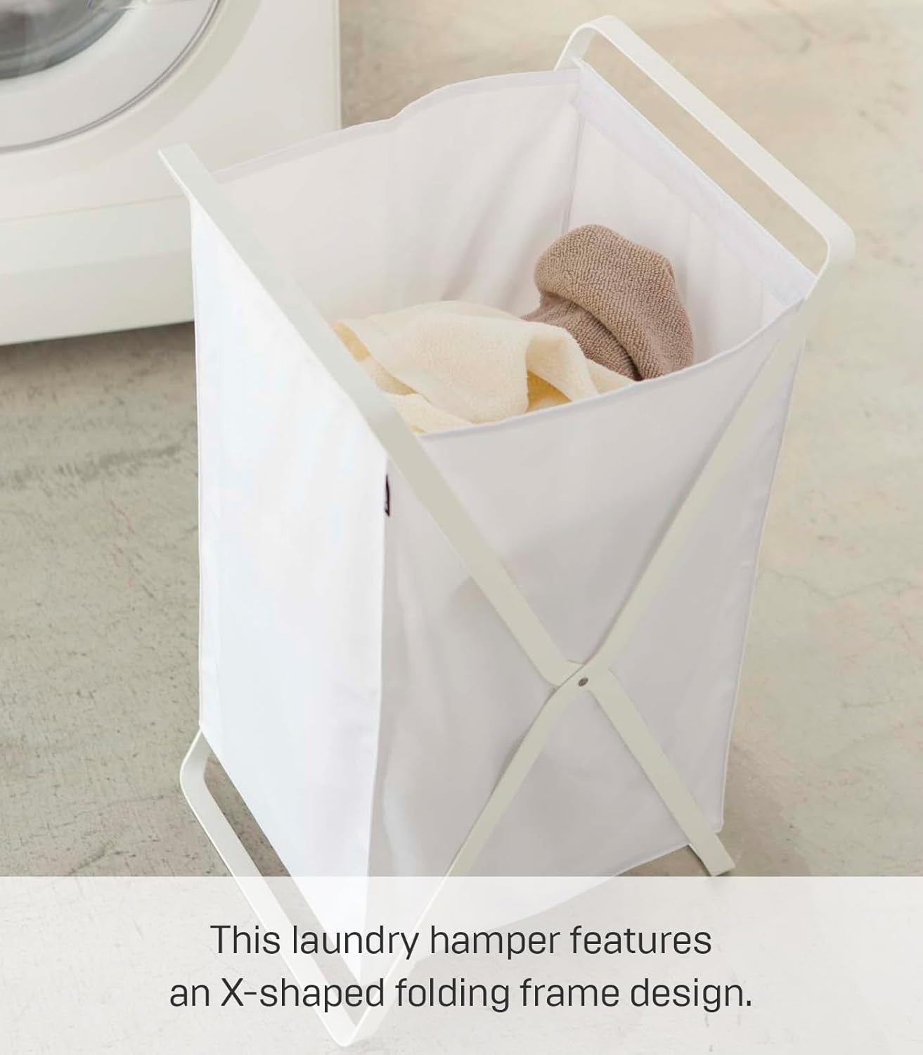 image:imageYamazaki Home Laundry Basket Foldable Storage Hamper Organizer Steel One Size WhiteWhite