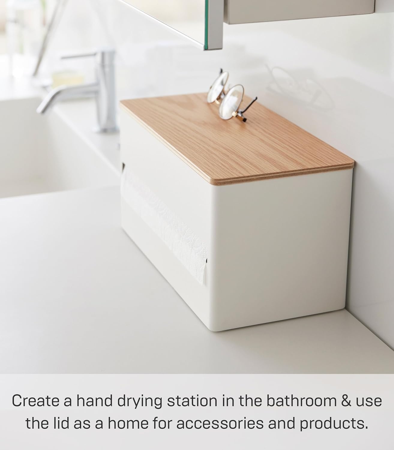 image:imageYamazaki Home Rin Kitchen Paper Holder Rin L OneHanded Tear Design Concealed Storage Fits Rolls Up To 6 Steel WoodAsh