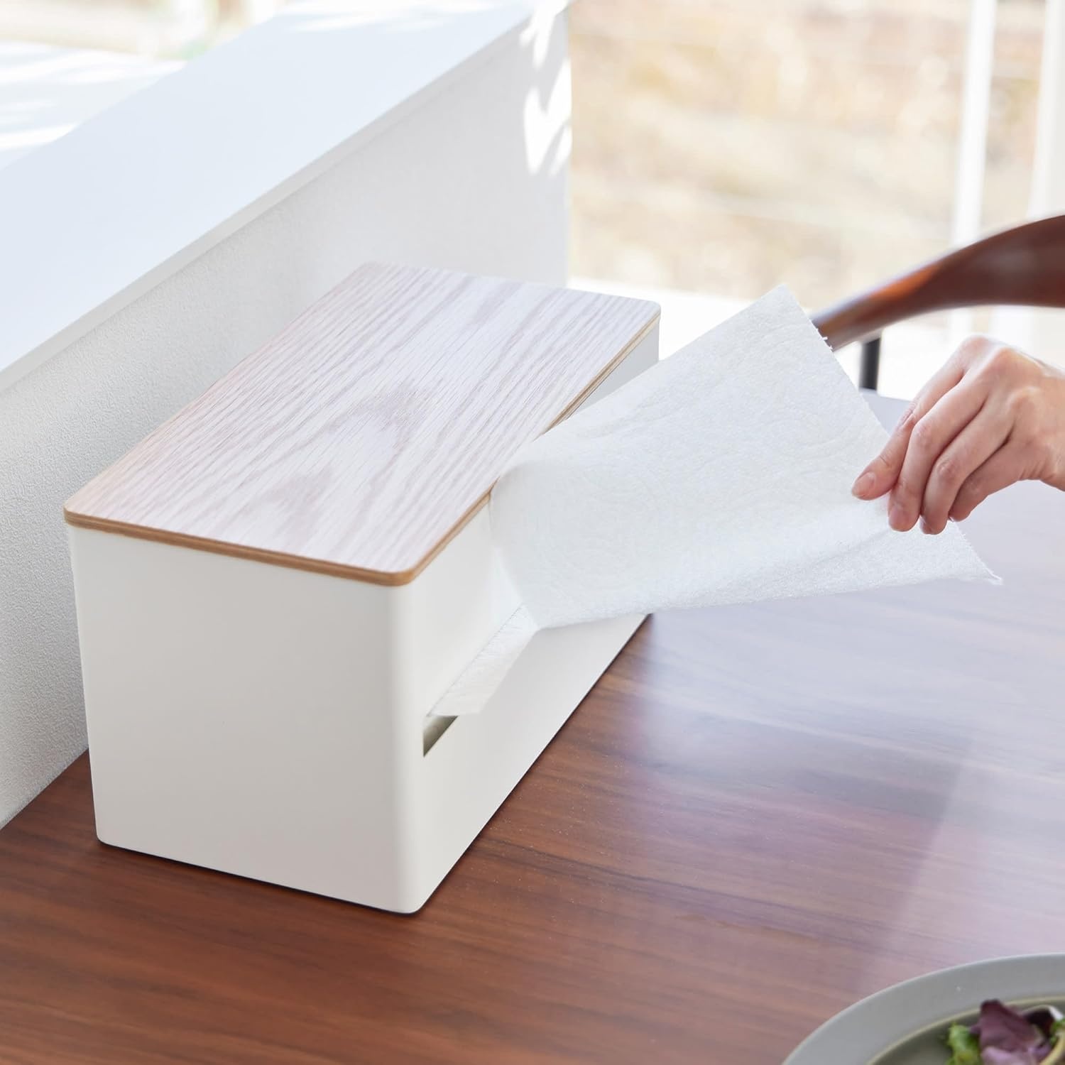 image:imageYamazaki Home Rin Kitchen Paper Holder Rin L OneHanded Tear Design Concealed Storage Fits Rolls Up To 6 Steel WoodAsh