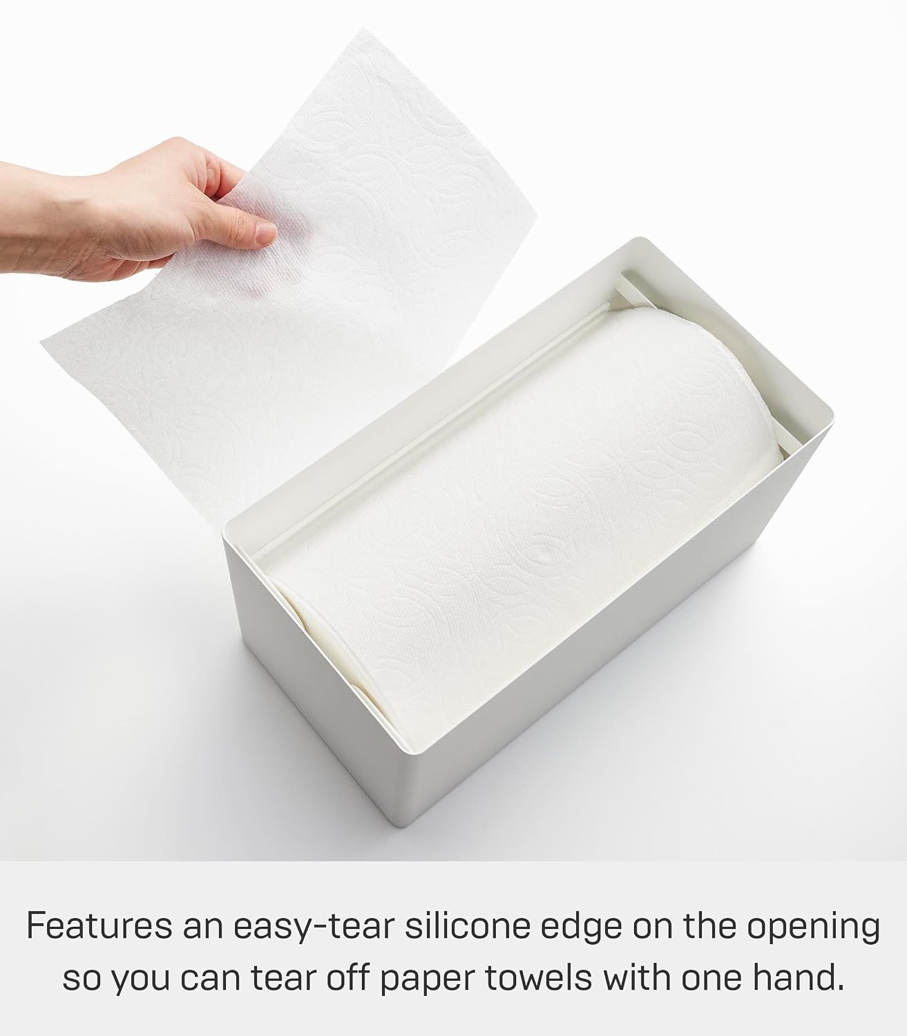 image:imageYamazaki Home Rin Kitchen Paper Holder Rin L OneHanded Tear Design Concealed Storage Fits Rolls Up To 6 Steel WoodAsh