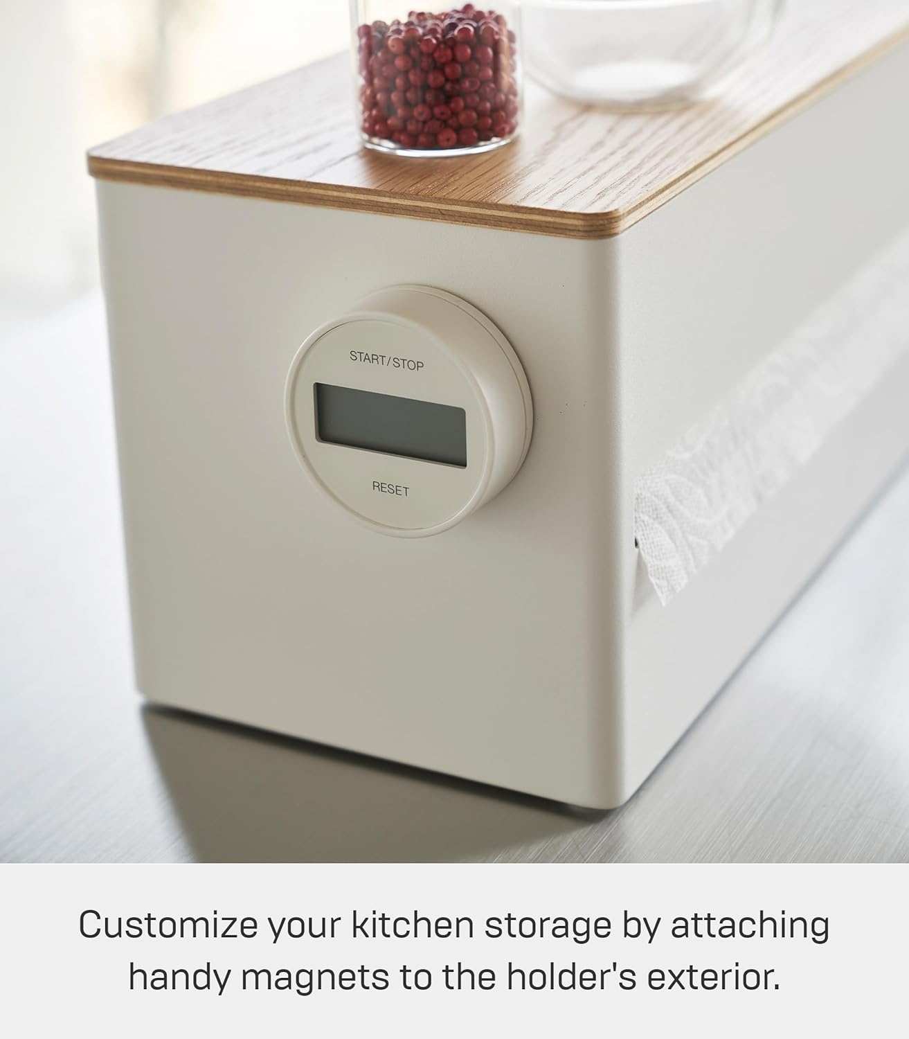 image:imageYamazaki Home Rin Kitchen Paper Holder Rin L OneHanded Tear Design Concealed Storage Fits Rolls Up To 6 Steel WoodAsh