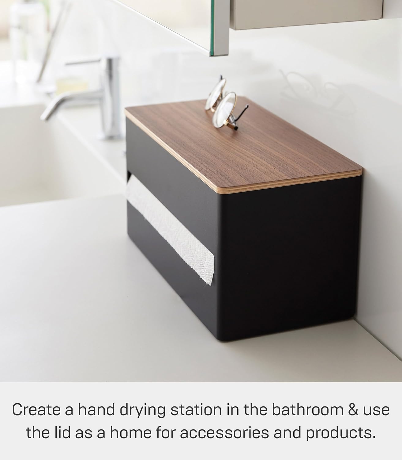 image:imageYamazaki Home Rin Kitchen Paper Holder Rin L OneHanded Tear Design Concealed Storage Fits Rolls Up To 6 Steel WoodWalnut