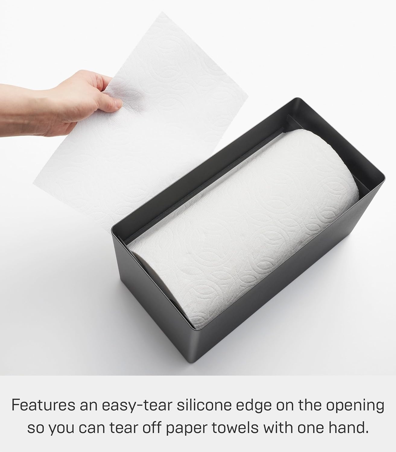 image:imageYamazaki Home Rin Kitchen Paper Holder Rin L OneHanded Tear Design Concealed Storage Fits Rolls Up To 6 Steel WoodWalnut