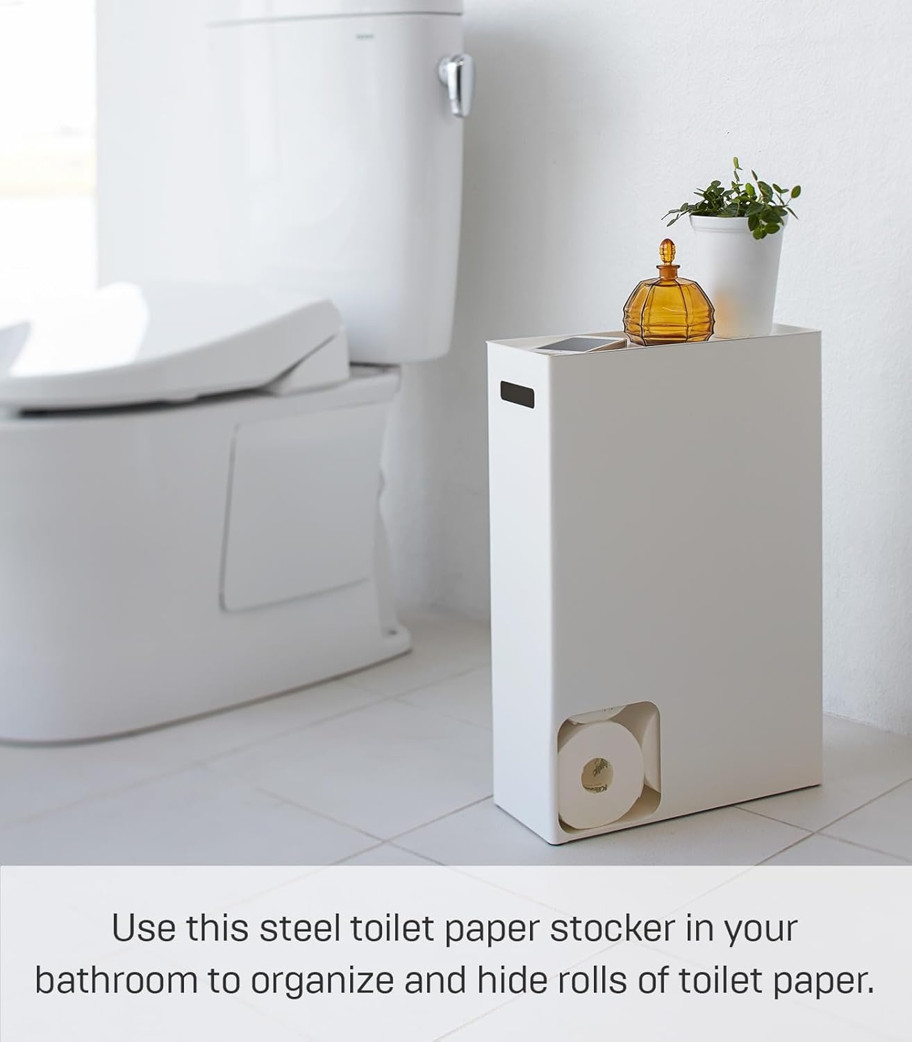 image:imageYamazaki Home Toilet Paper Stocker Bathroom Storage Organizer Dispenser Steel White