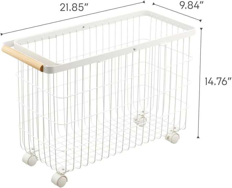 image:imageYamazaki Home Tosca Compact Rolling Laundry Basket Cart Metal Hamper With Wheels And Handle For Easy Mobility SpaceSaving Storage Solution 15 Steel Wood 92 Gallons 35LWhite