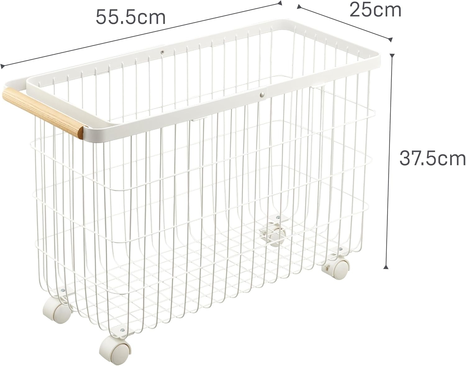 image:imageYamazaki Home Tosca Compact Rolling Laundry Basket Cart Metal Hamper With Wheels And Handle For Easy Mobility SpaceSaving Storage Solution 15 Steel Wood 92 Gallons 35LWhite