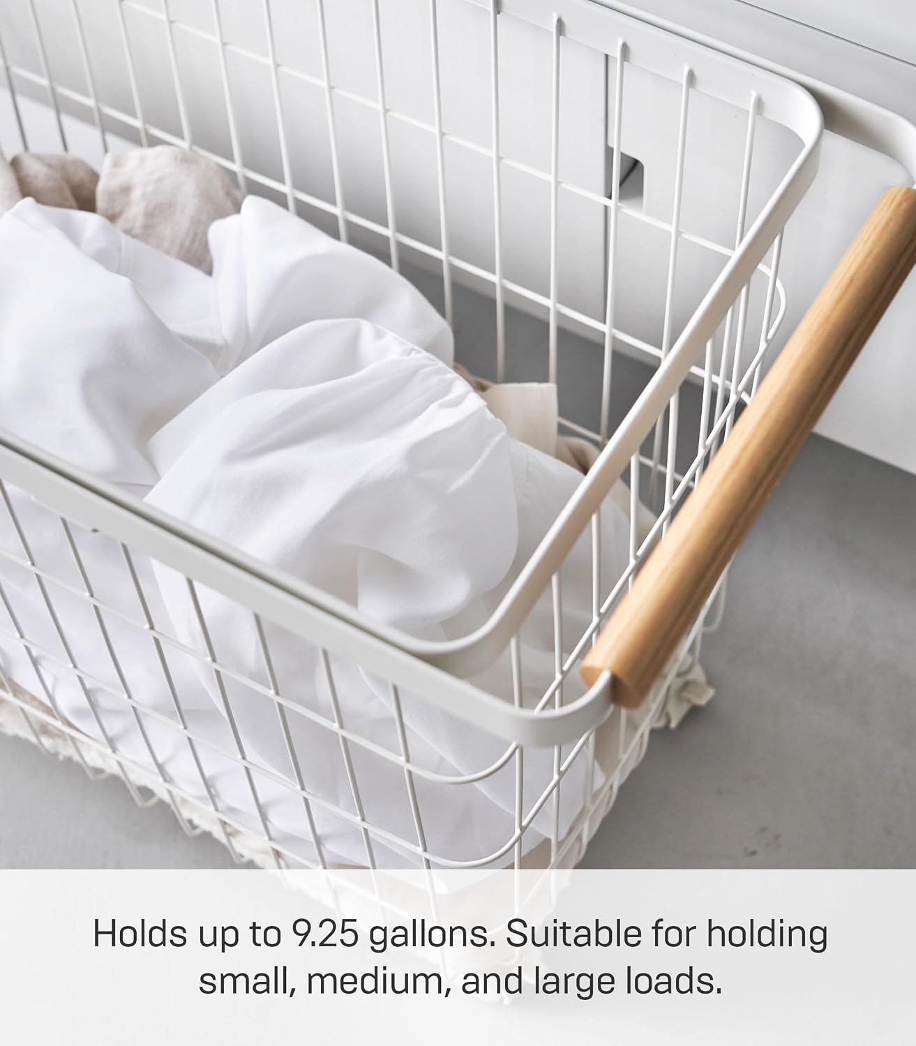image:imageYamazaki Home Tosca Compact Rolling Laundry Basket Cart Metal Hamper With Wheels And Handle For Easy Mobility SpaceSaving Storage Solution 15 Steel Wood 92 Gallons 35LWhite