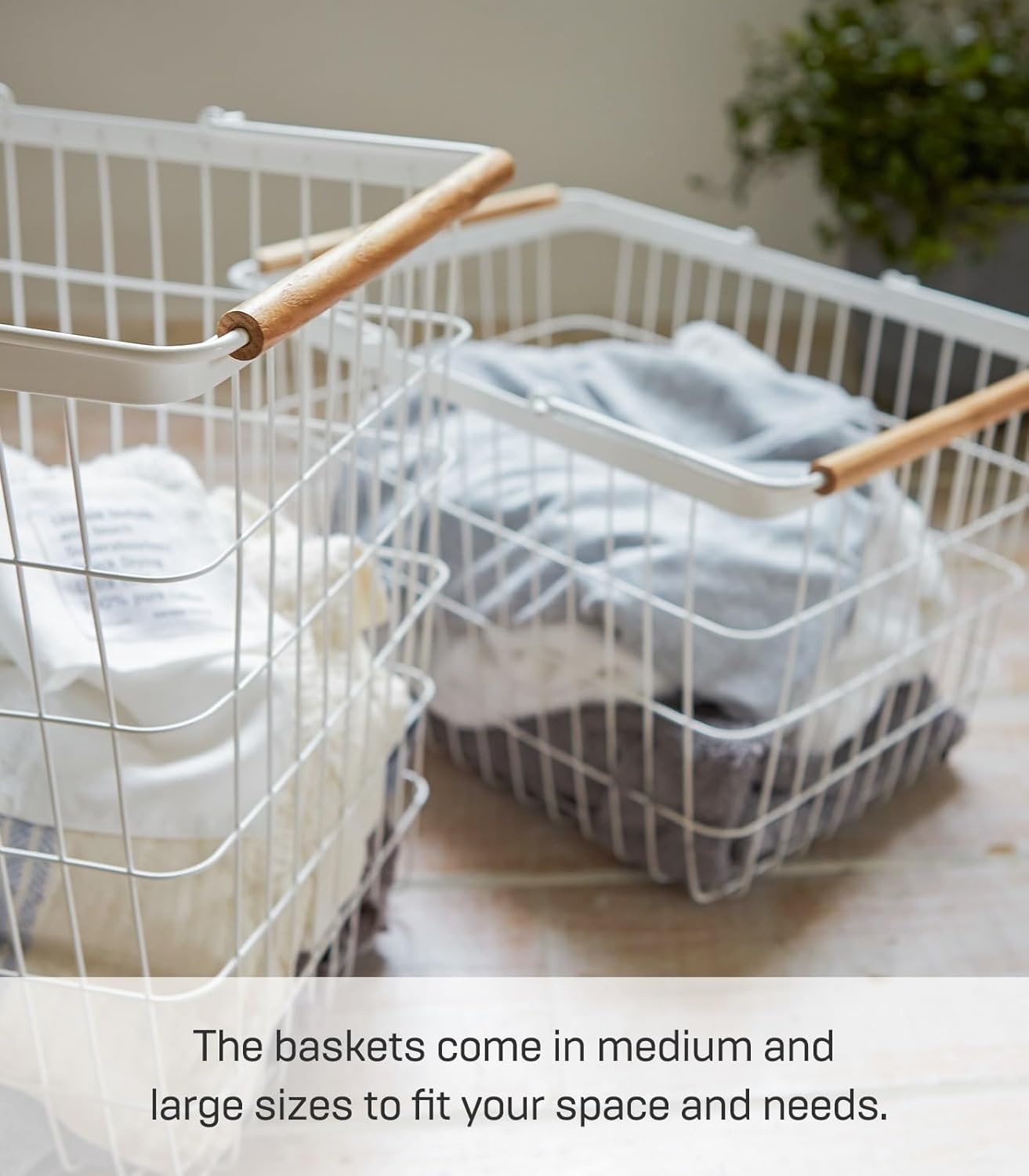 image:imageYamazaki Home Tosca Laundry Basket Laundry Basket With Wooden Handles Medium 11 Steel Wood 6 Gallons 23 LitersLarge