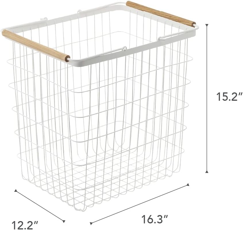 image:imageYamazaki Home Tosca Laundry Basket Laundry Basket With Wooden Handles Medium 11 Steel Wood 6 Gallons 23 LitersLarge