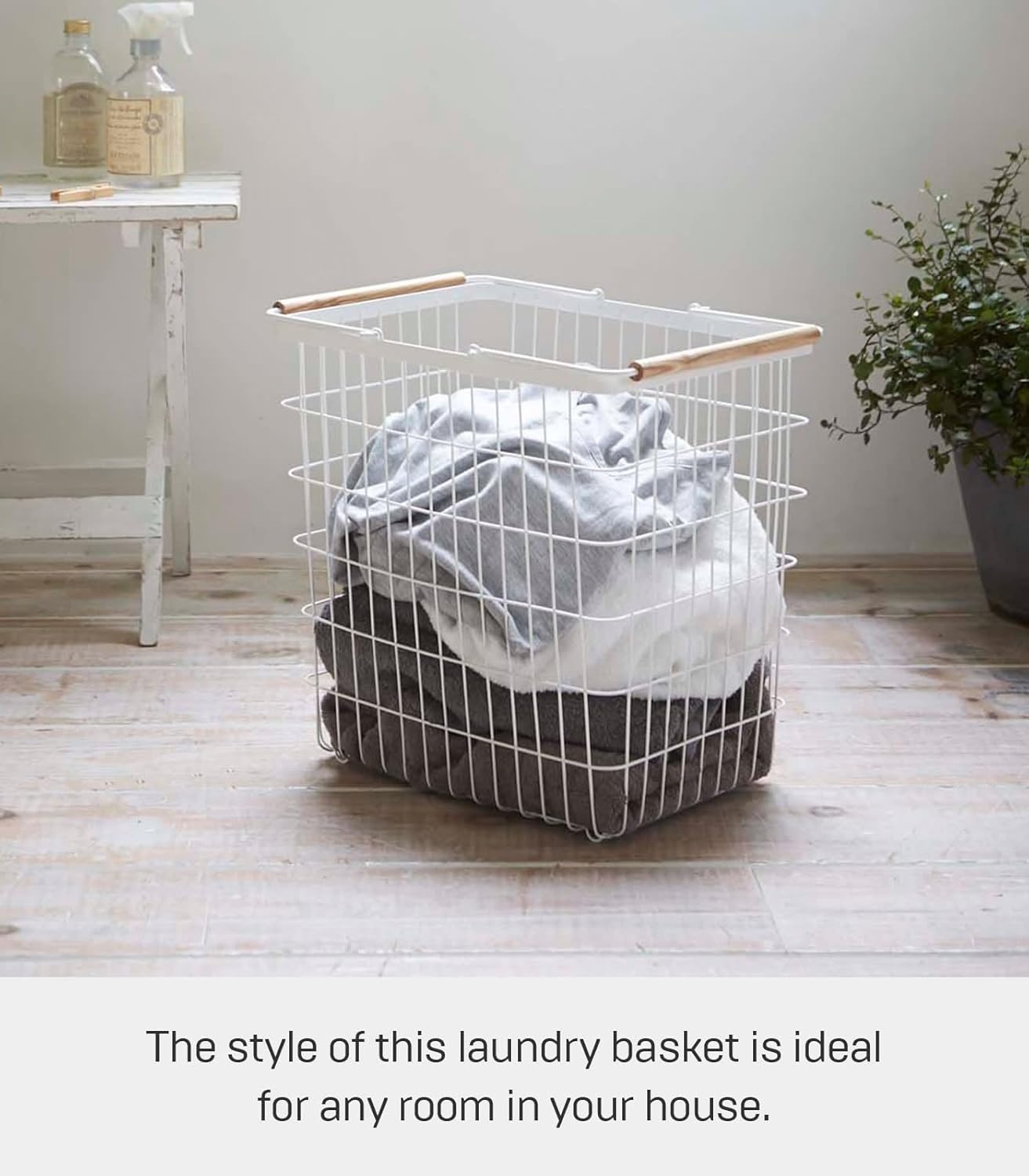image:imageYamazaki Home Tosca Laundry Basket Laundry Basket With Wooden Handles Medium 11 Steel Wood 6 Gallons 23 LitersLarge