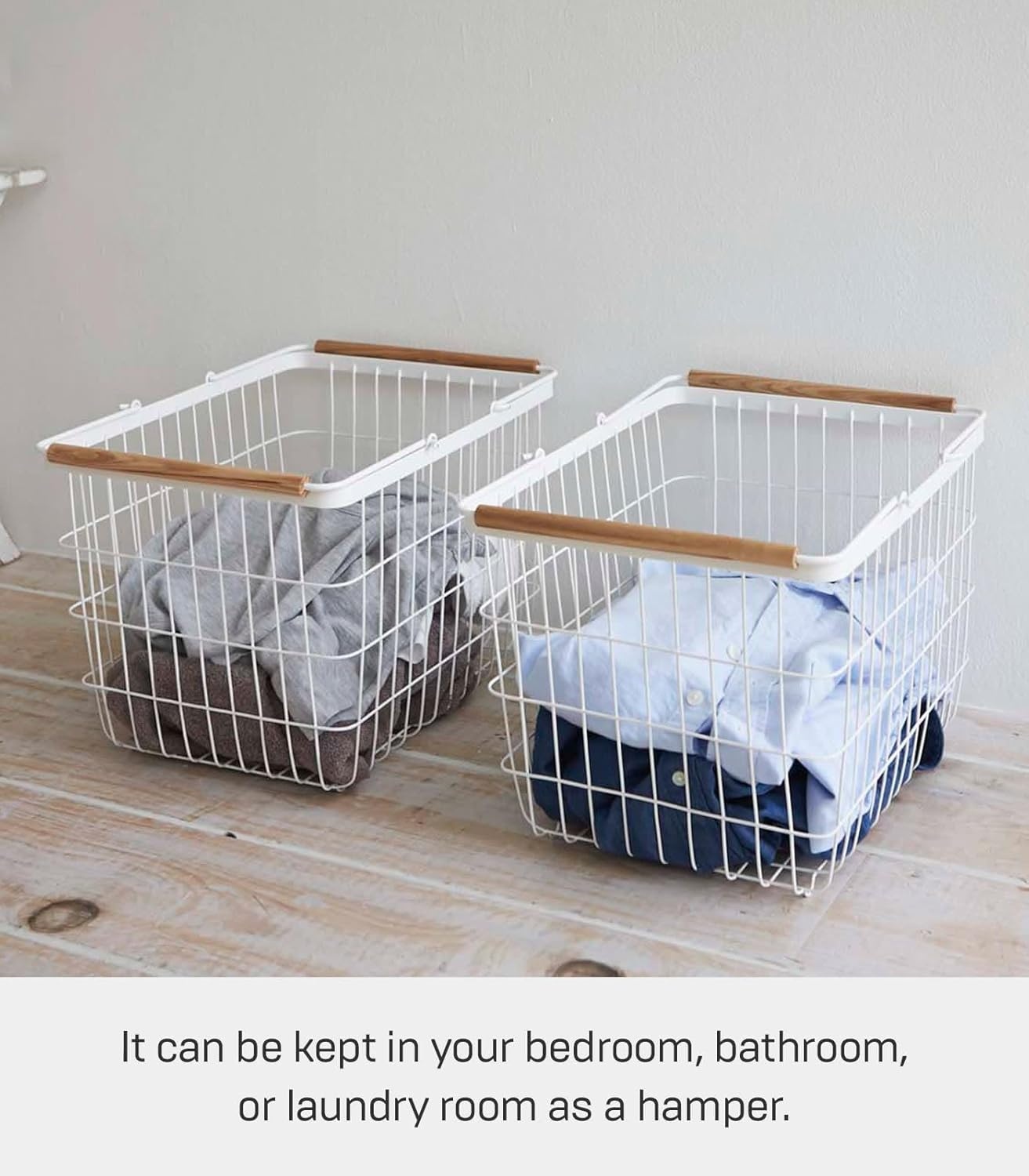 image:imageYamazaki Home Tosca Laundry Basket Laundry Basket With Wooden Handles Medium 11 Steel Wood 6 Gallons 23 LitersMedium