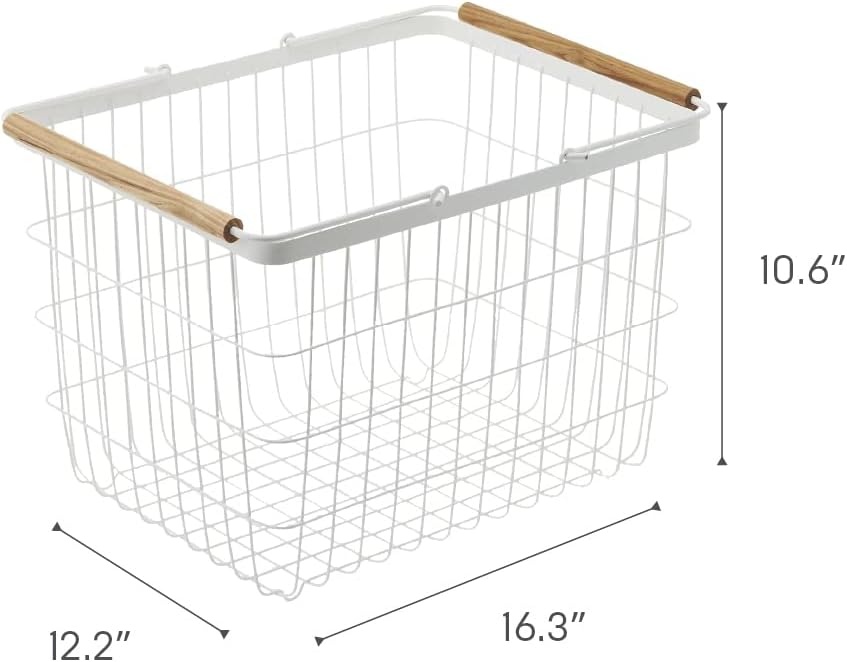 image:imageYamazaki Home Tosca Laundry Basket Laundry Basket With Wooden Handles Medium 11 Steel Wood 6 Gallons 23 LitersMedium