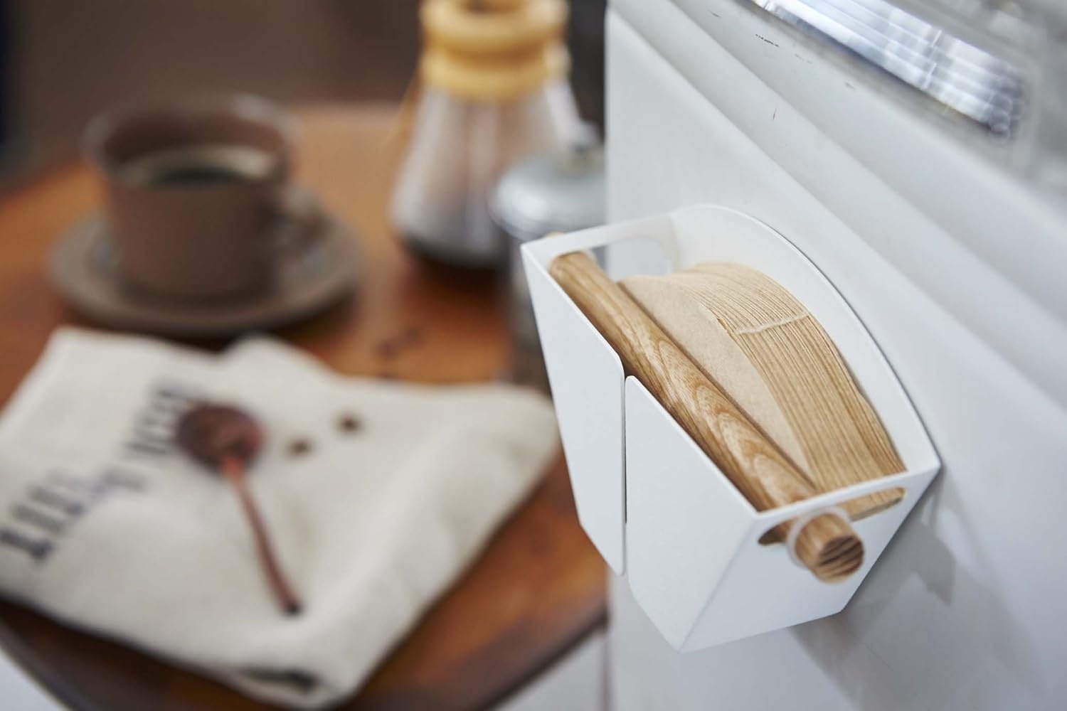 image:imageYamazaki Home Tosca Magnetic Coffee Filter Case Kitche Storage Organizer Holder Stainless Steel Container Dispenser Steel Wood 4 Coffee FiltersOne Size