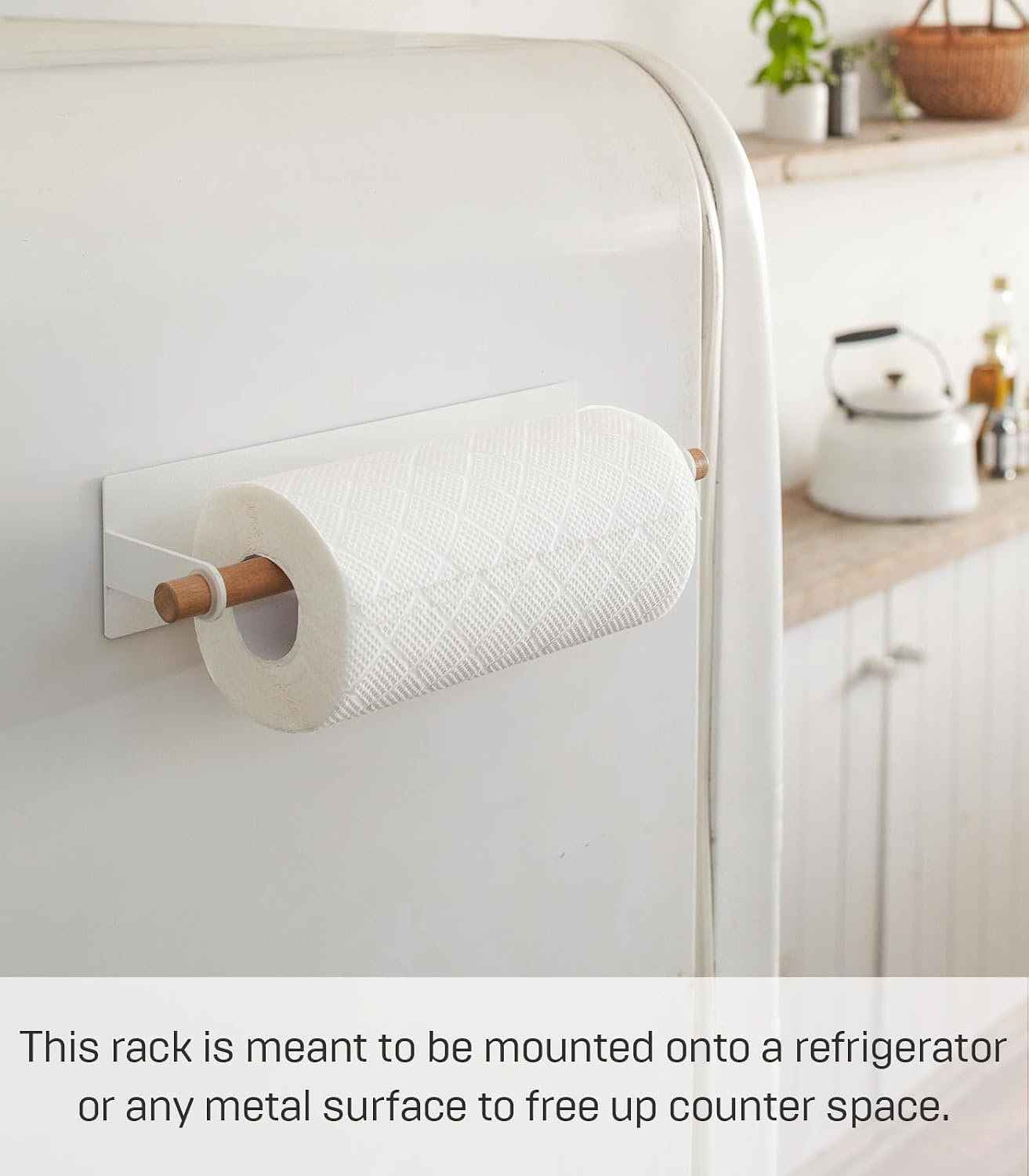 image:imageYamazaki Home Tosca Magnetic Paper Towel Or Dish Towel Holder Kitchen Storage Paper Towel Steel WoodWhite