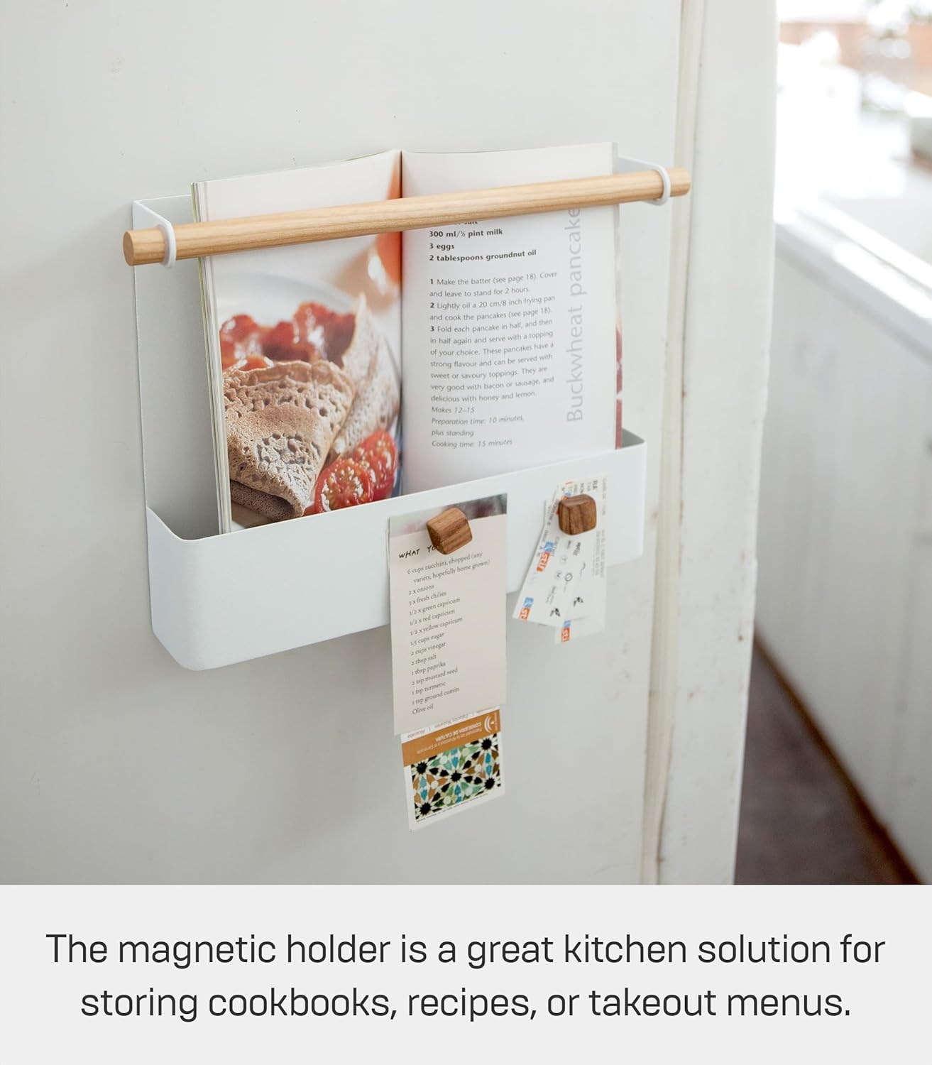 image:imageYamazaki Home Tosca Magnetic Recipe Book Rack Magnet Holder Kitchen Storage Organizer Steel Wood
