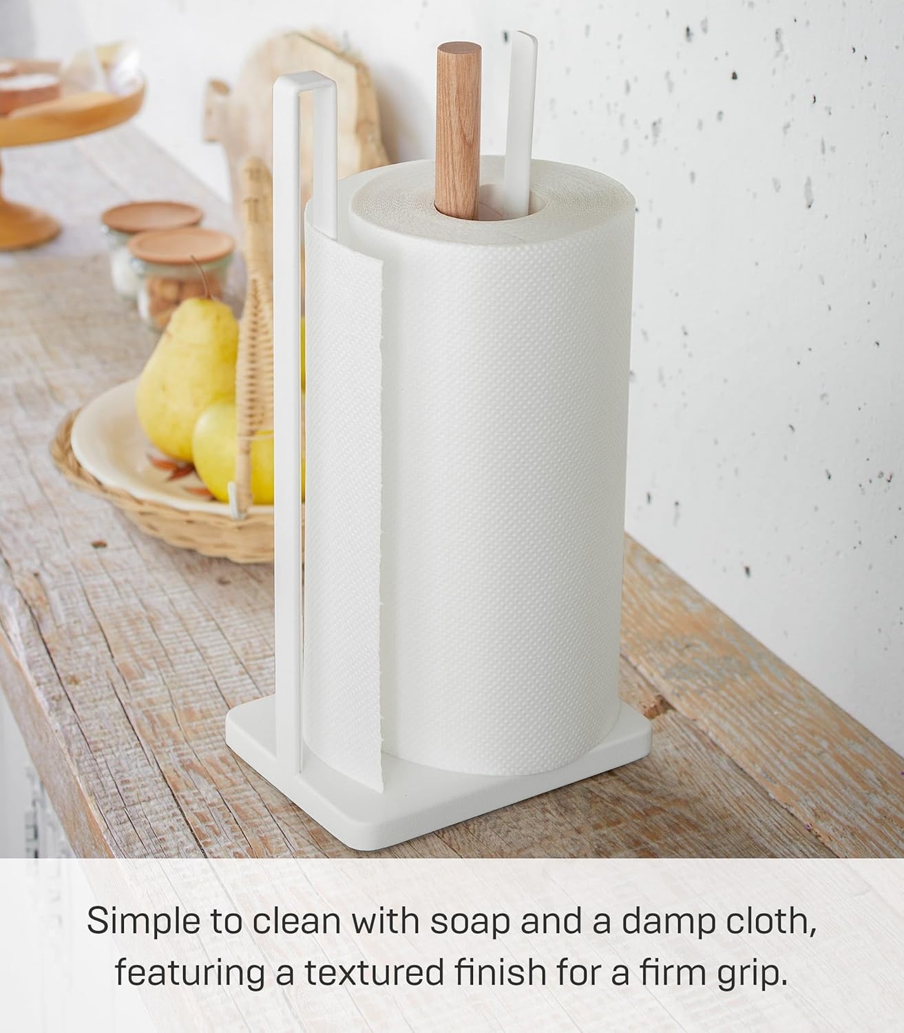 image:imageYamazaki Home Tosca OneHanded Tear Paper Towel Holder Kitchen Storage Rack Steel WoodWhite