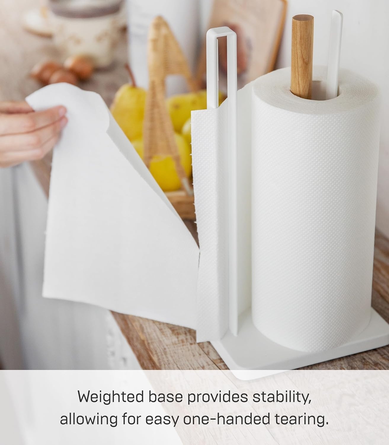 image:imageYamazaki Home Tosca OneHanded Tear Paper Towel Holder Kitchen Storage Rack Steel WoodWhite