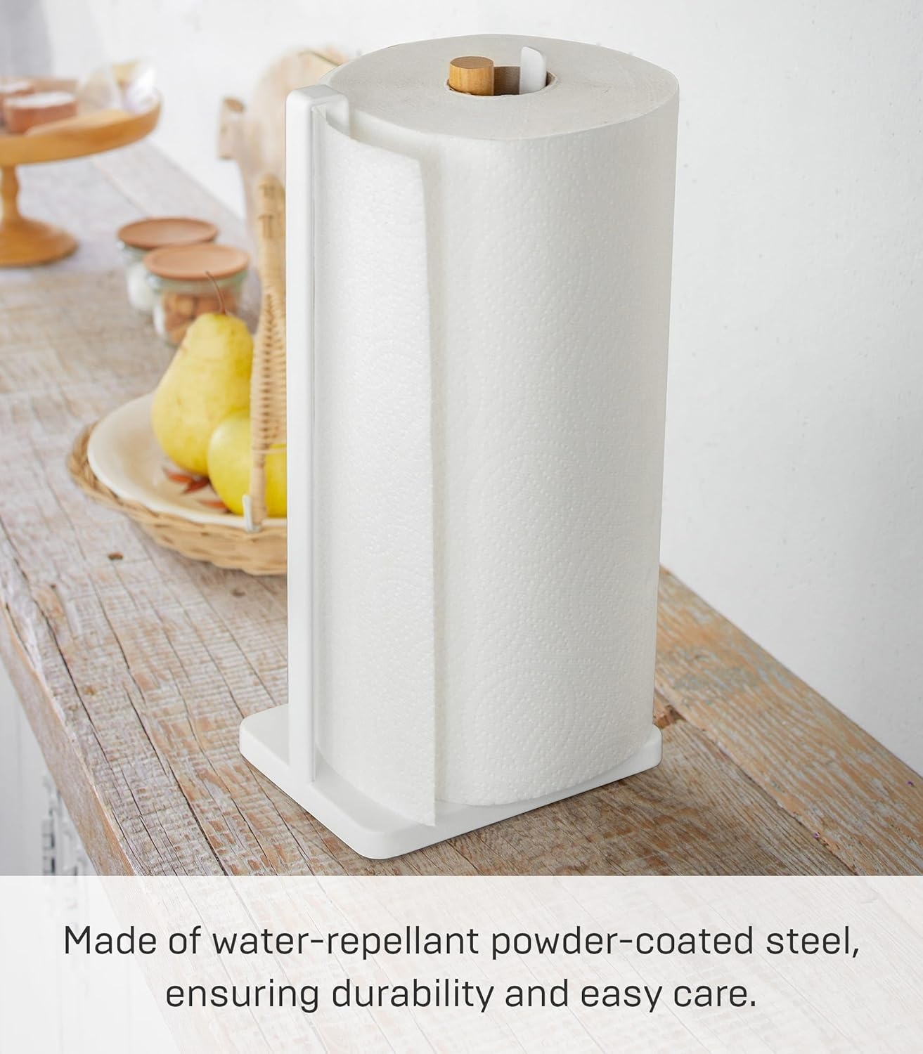 image:imageYamazaki Home Tosca OneHanded Tear Paper Towel Holder Kitchen Storage Rack Steel WoodWhite