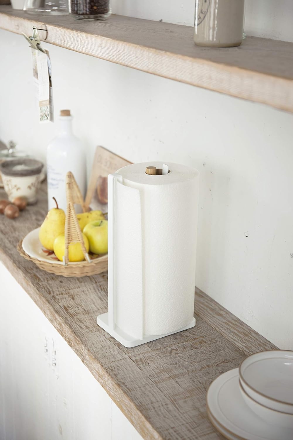 image:imageYamazaki Home Tosca OneHanded Tear Paper Towel Holder Kitchen Storage Rack Steel WoodWhite