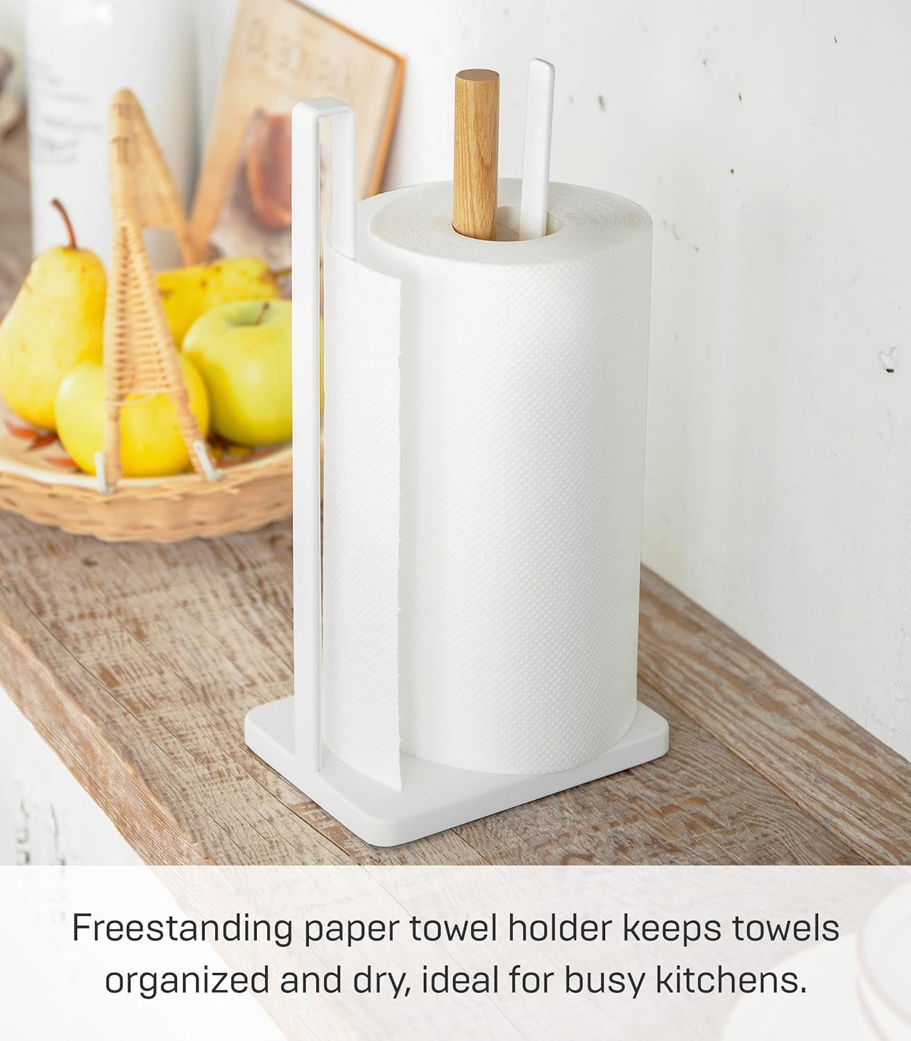 image:imageYamazaki Home Tosca OneHanded Tear Paper Towel Holder Kitchen Storage Rack Steel WoodWhite