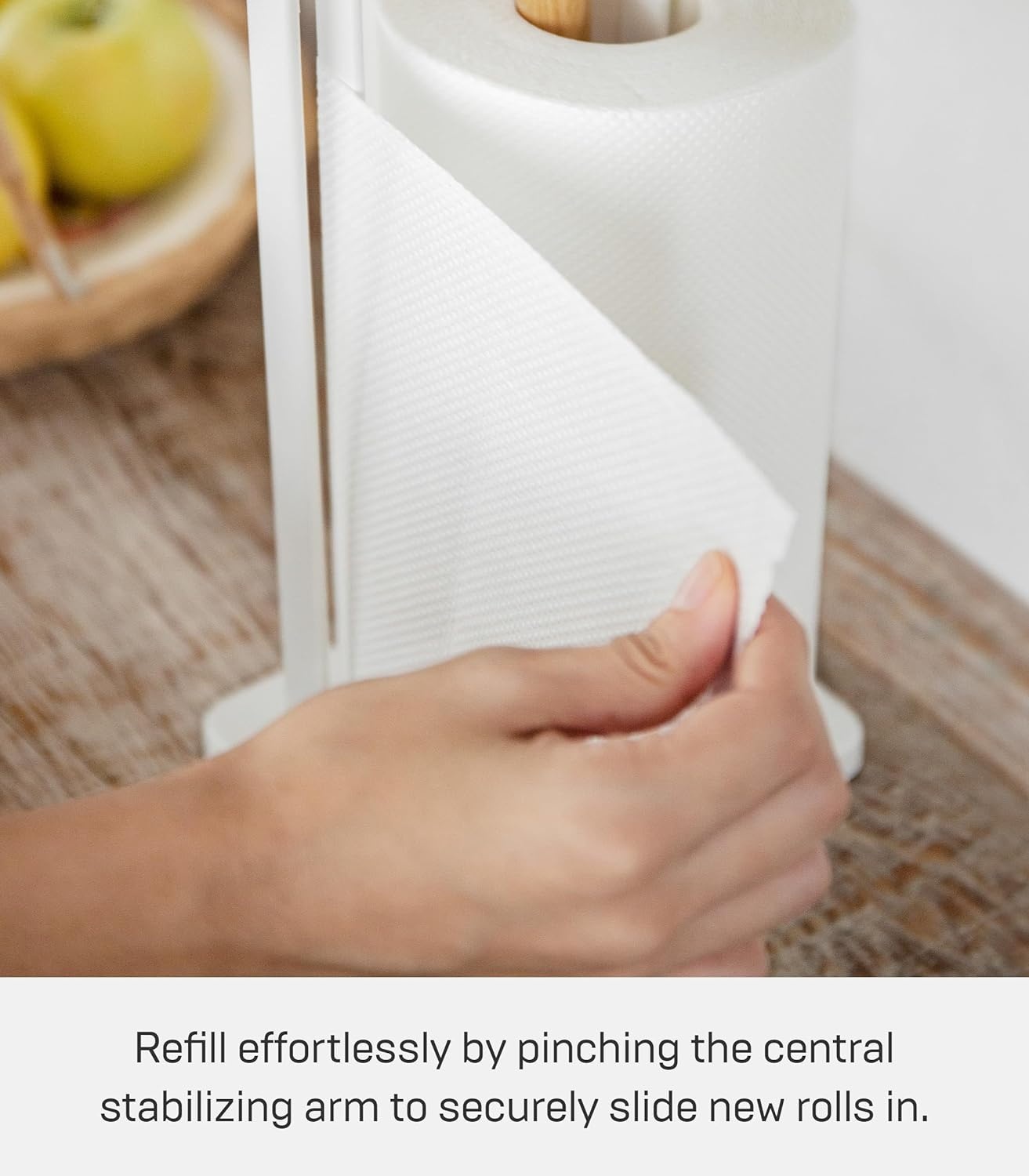 image:imageYamazaki Home Tosca OneHanded Tear Paper Towel Holder Kitchen Storage Rack Steel WoodWhite