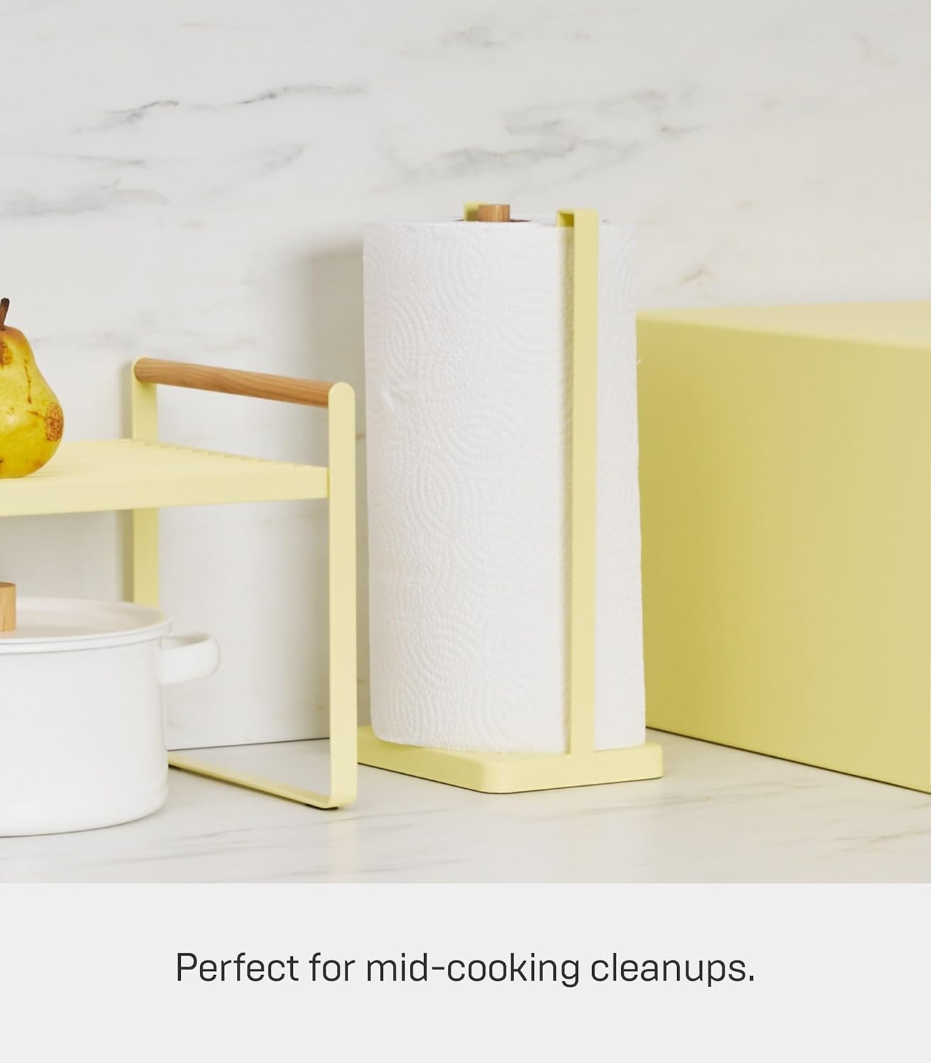 image:imageYamazaki Home Tosca OneHanded Tear Paper Towel Holder Kitchen Storage Rack Steel WoodYellow