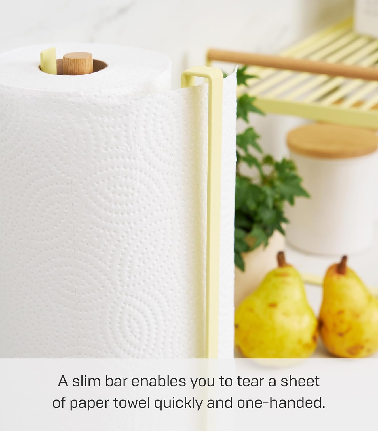 image:imageYamazaki Home Tosca OneHanded Tear Paper Towel Holder Kitchen Storage Rack Steel WoodYellow