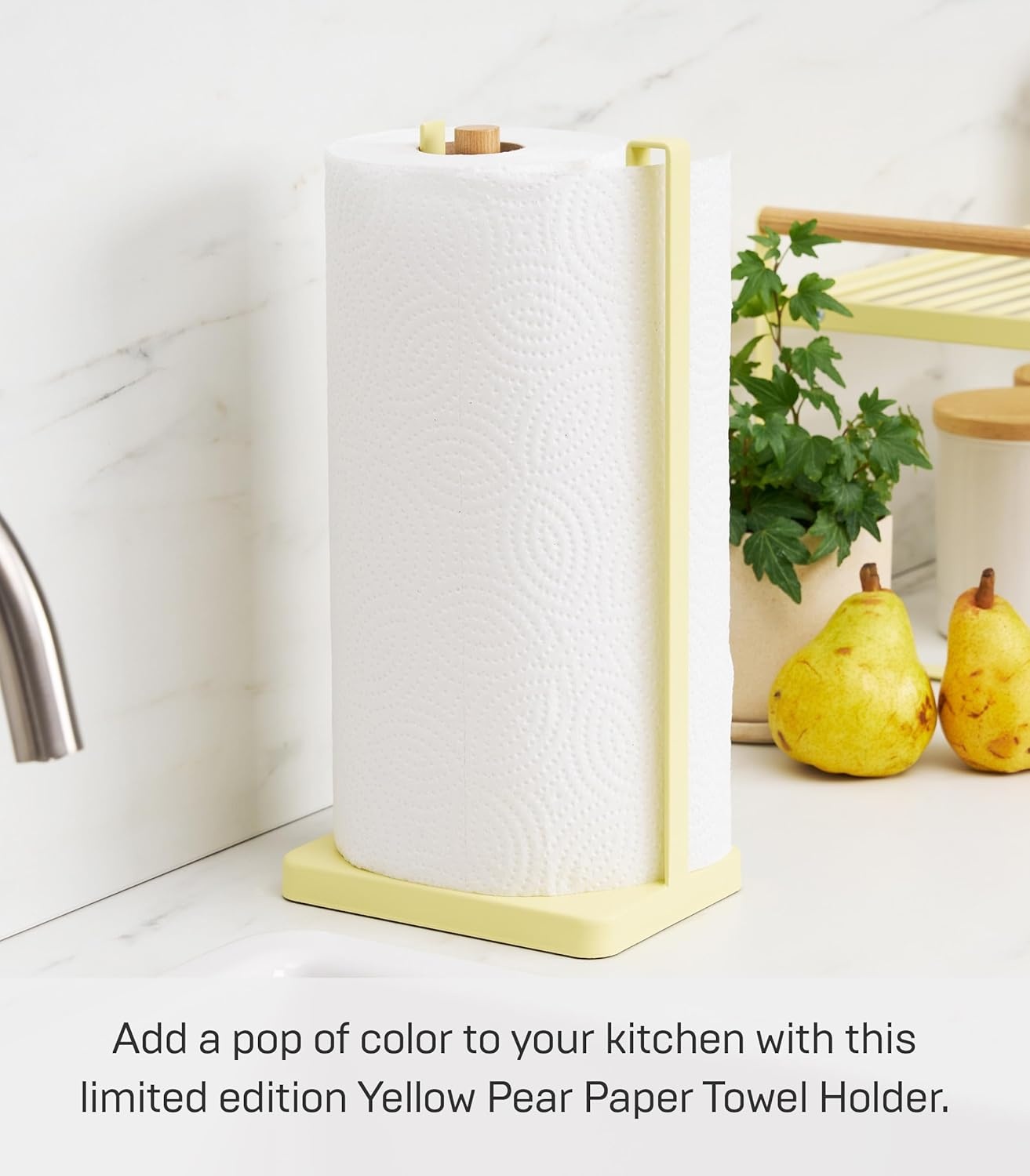 image:imageYamazaki Home Tosca OneHanded Tear Paper Towel Holder Kitchen Storage Rack Steel WoodYellow