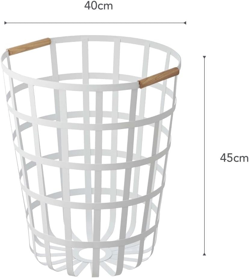 image:imageYamazaki Home Tosca Round Laundry Basket Saving 18 Steel Wood 105 Gallon 40 LitersWhite