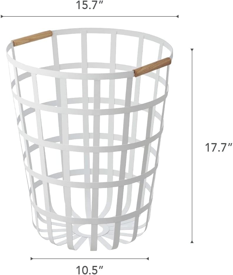 image:imageYamazaki Home Tosca Round Laundry Basket Saving 18 Steel Wood 105 Gallon 40 LitersWhite