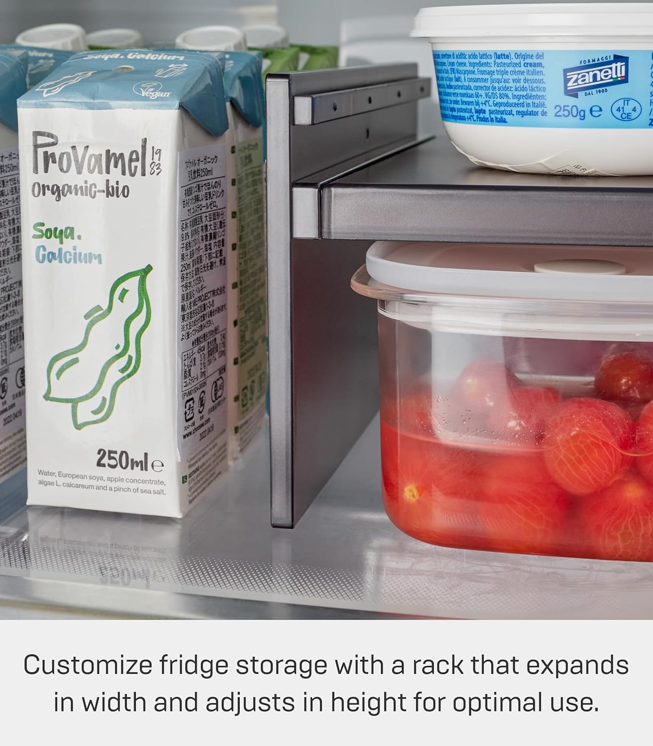 image:imageYamazaki Home Tower Adjustable Extendable Refrigerator Storage Rack 2Level Height Adjustable Shelf For Fridge Organization Customizable Width Easy Assembly Fits 2L Bottles Plastic Black