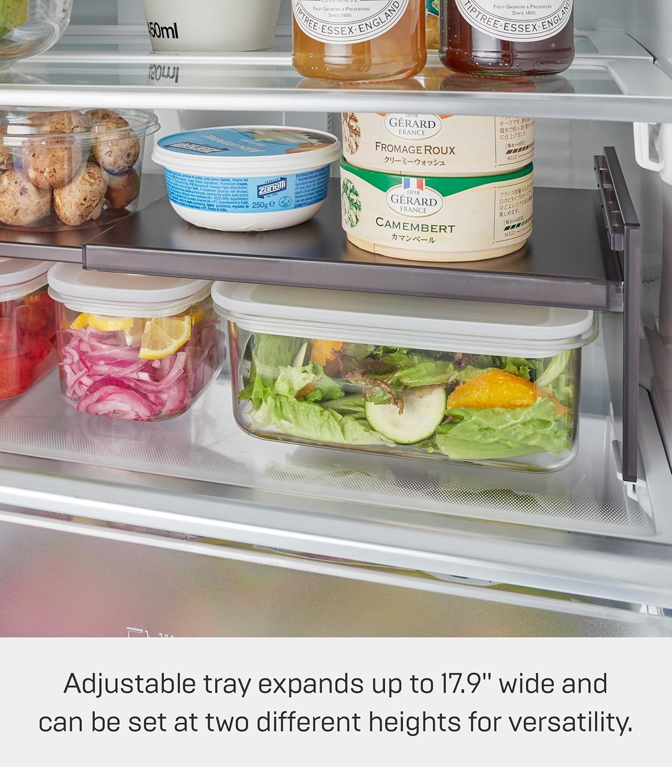 image:imageYamazaki Home Tower Adjustable Extendable Refrigerator Storage Rack 2Level Height Adjustable Shelf For Fridge Organization Customizable Width Easy Assembly Fits 2L Bottles Plastic Black