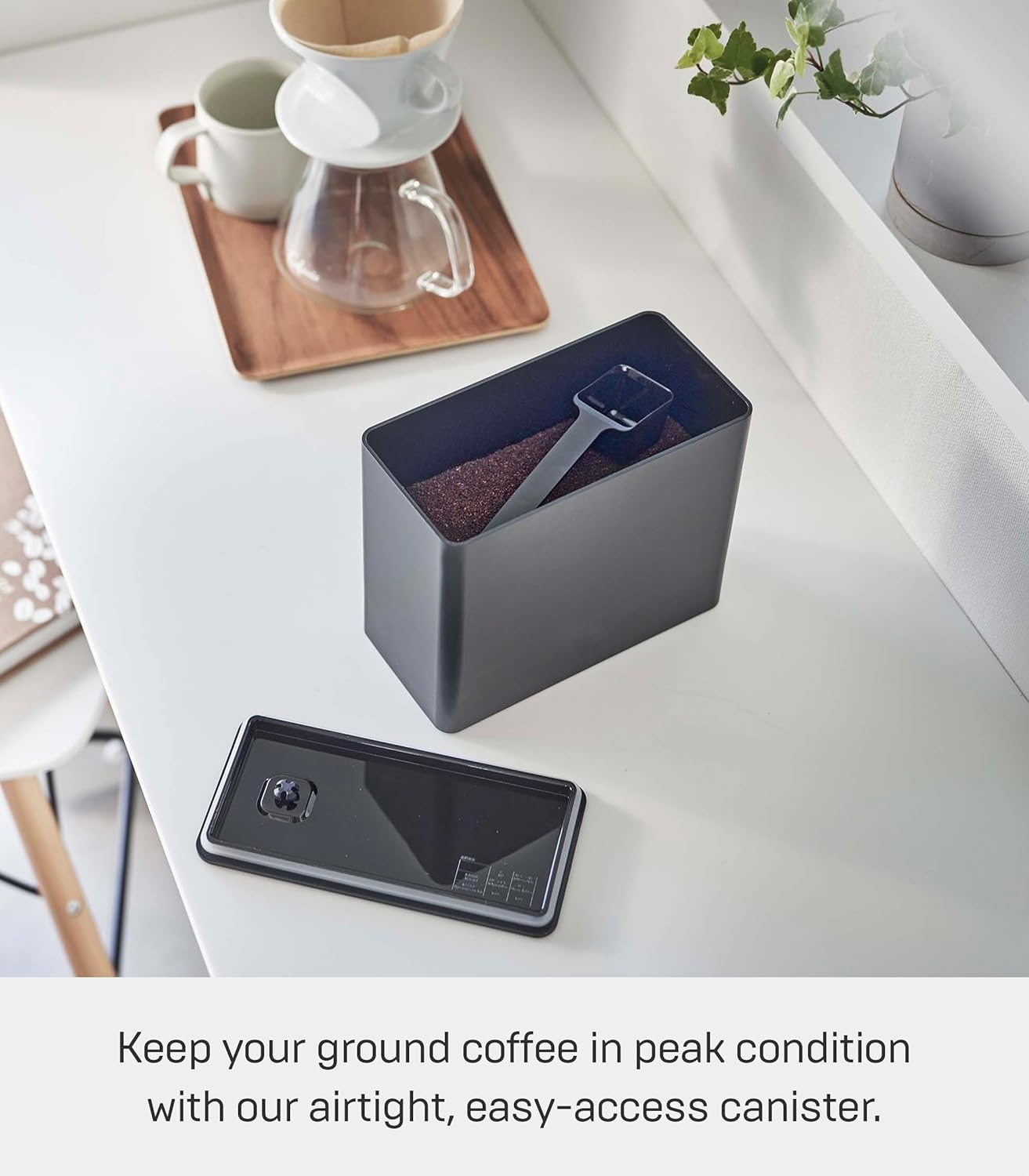 image:imageYamazaki Home Tower Airtight Coffee Canister Vacuum Sealed Ground Coffee Storage Container Polypropylene Black