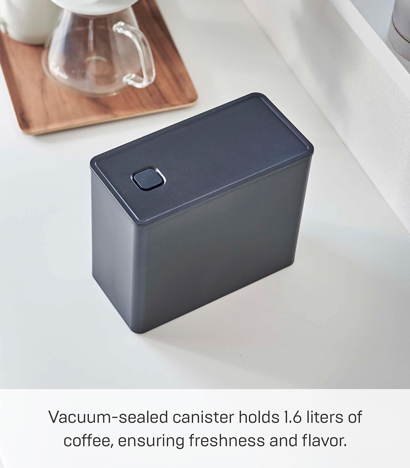 image:imageYamazaki Home Tower Airtight Coffee Canister Vacuum Sealed Ground Coffee Storage Container Polypropylene Black