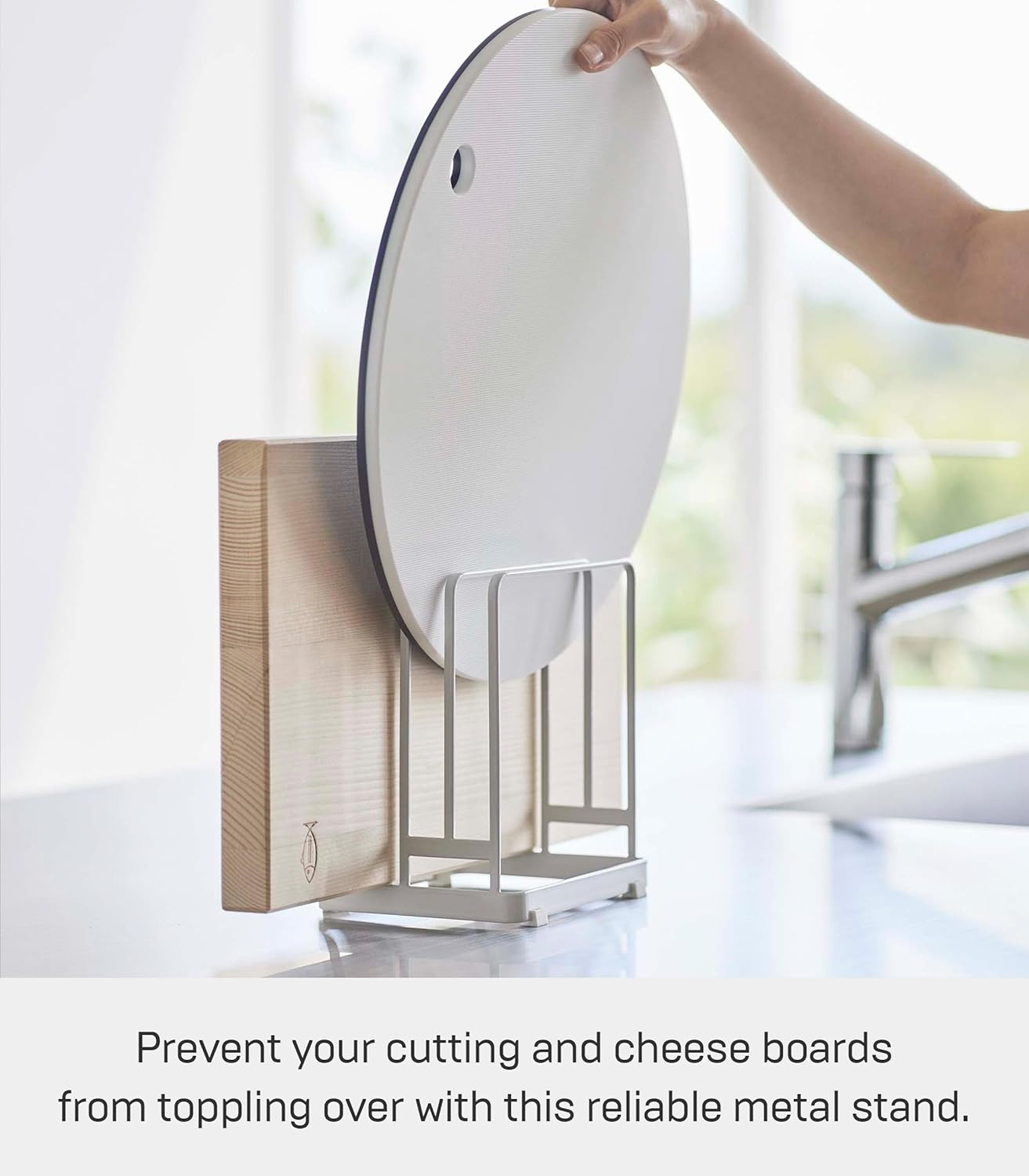image:imageYamazaki Home Tower Cutting Board Holder Storage Stand For Round And Rectangular Chopping Boards SteelWhite