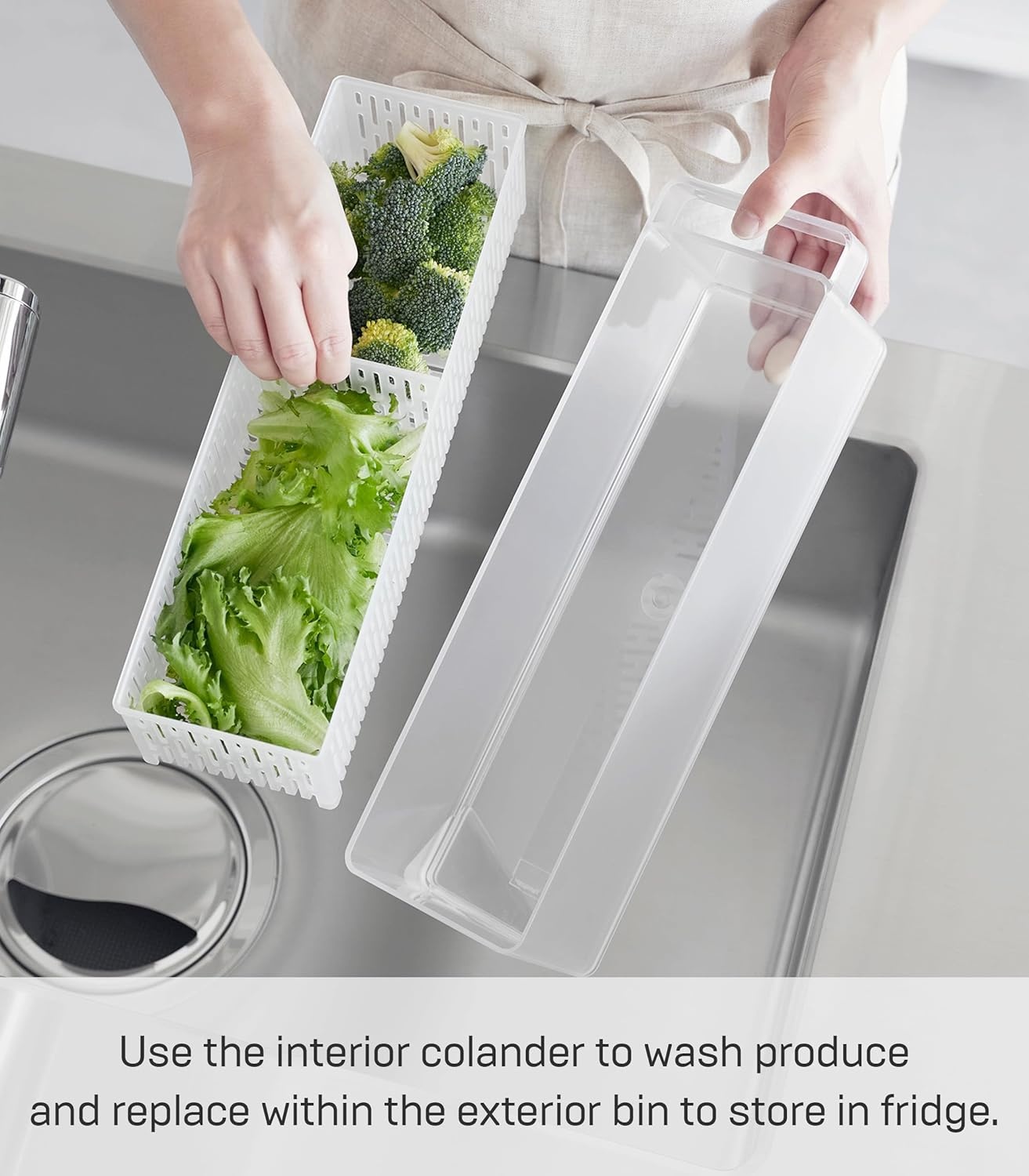 image:imageYamazaki Home Tower Fridge Organizer amp Colander Adjustable Divider For Custom Storage Stackable Produce Bin For Washing amp Storing Ingredients Easy To Clean amp Disassemble Plastic