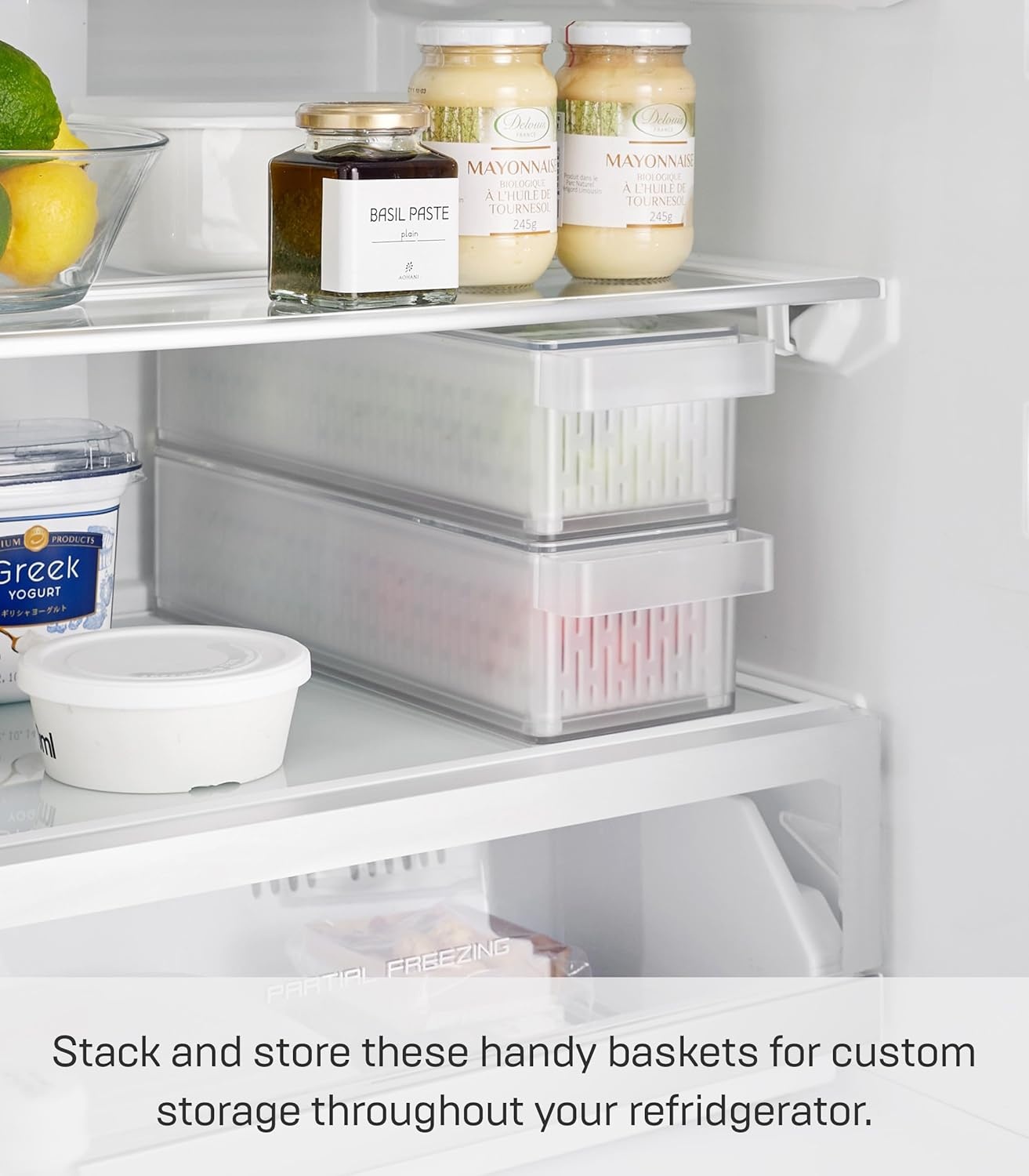 image:imageYamazaki Home Tower Fridge Organizer amp Colander Adjustable Divider For Custom Storage Stackable Produce Bin For Washing amp Storing Ingredients Easy To Clean amp Disassemble Plastic