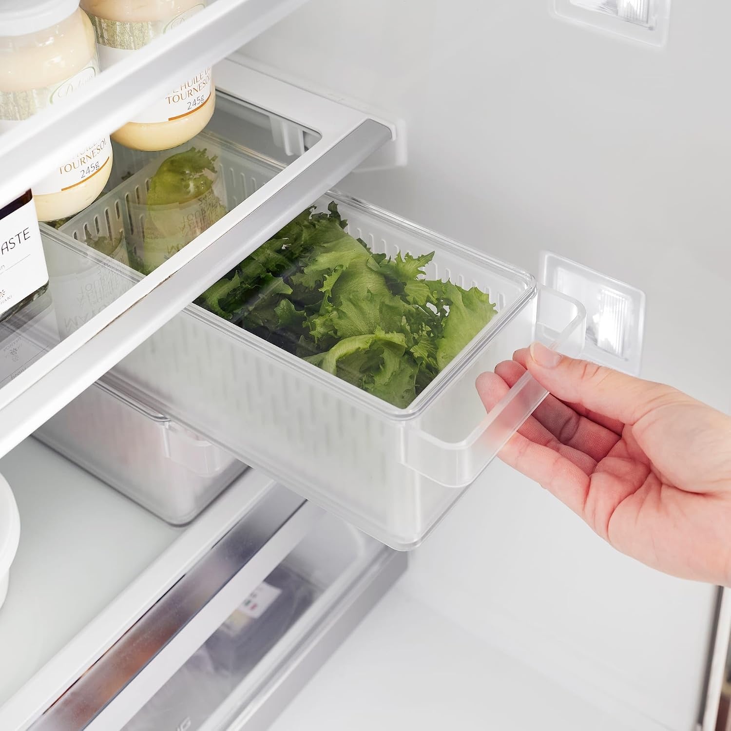 image:imageYamazaki Home Tower Fridge Organizer amp Colander Adjustable Divider For Custom Storage Stackable Produce Bin For Washing amp Storing Ingredients Easy To Clean amp Disassemble Plastic