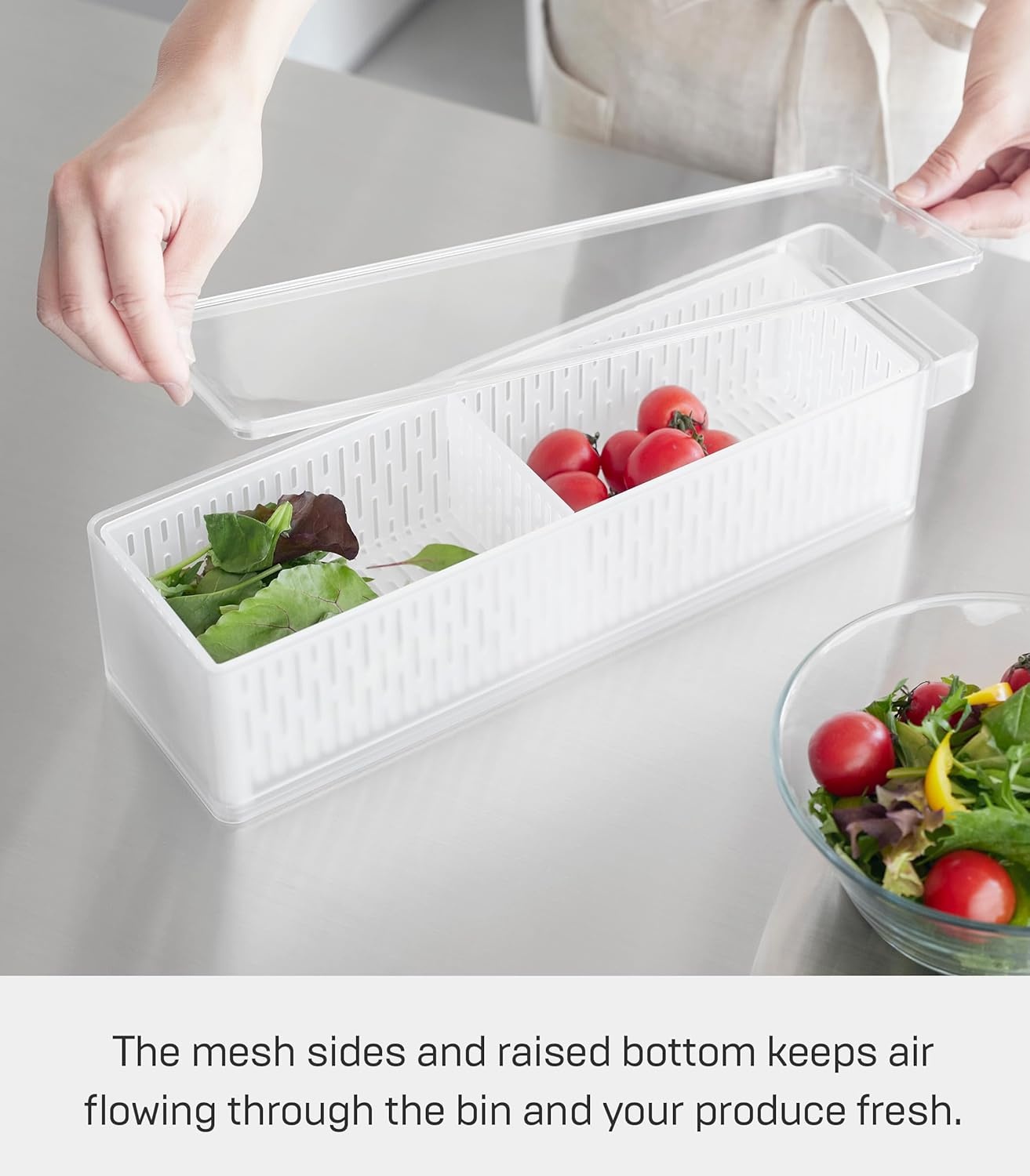 image:imageYamazaki Home Tower Fridge Organizer amp Colander Adjustable Divider For Custom Storage Stackable Produce Bin For Washing amp Storing Ingredients Easy To Clean amp Disassemble Plastic