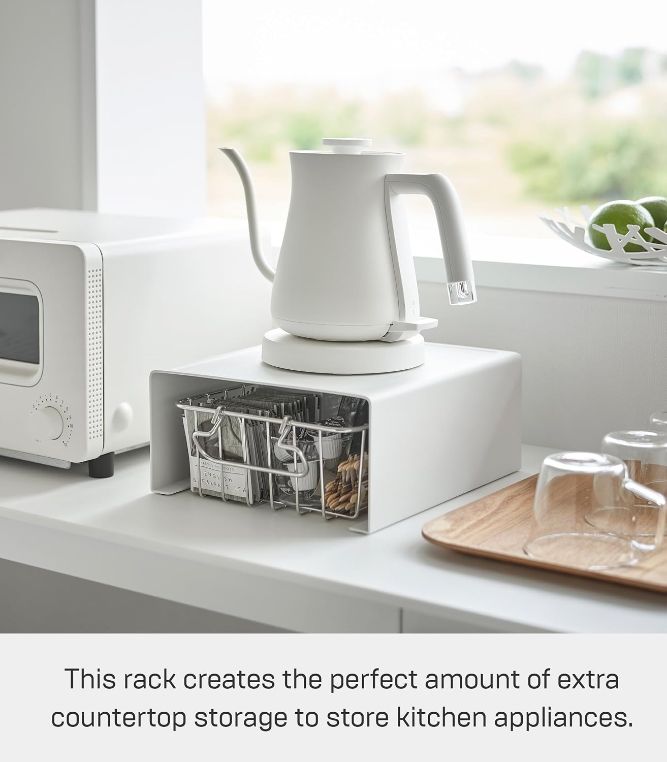 image:imageYamazaki Home Tower Kitchen Appliance Rack Shelf For Blender Kettle Or Coffee Maker Countertop Storage Organizer Steel White