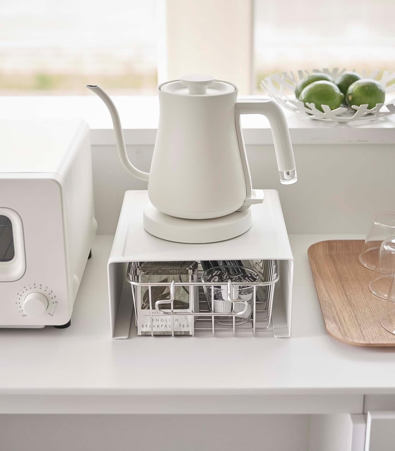 image:imageYamazaki Home Tower Kitchen Appliance Rack Shelf For Blender Kettle Or Coffee Maker Countertop Storage Organizer Steel White