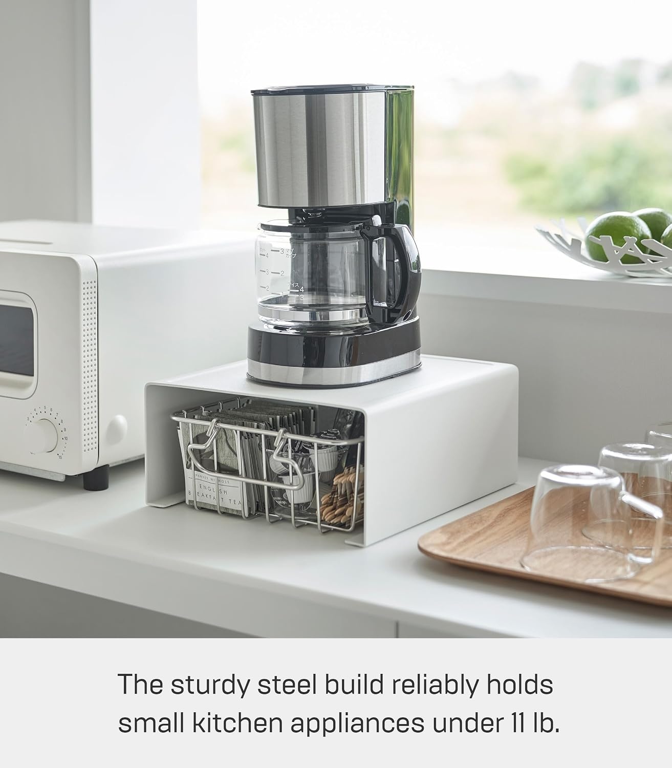 image:imageYamazaki Home Tower Kitchen Appliance Rack Shelf For Blender Kettle Or Coffee Maker Countertop Storage Organizer Steel White