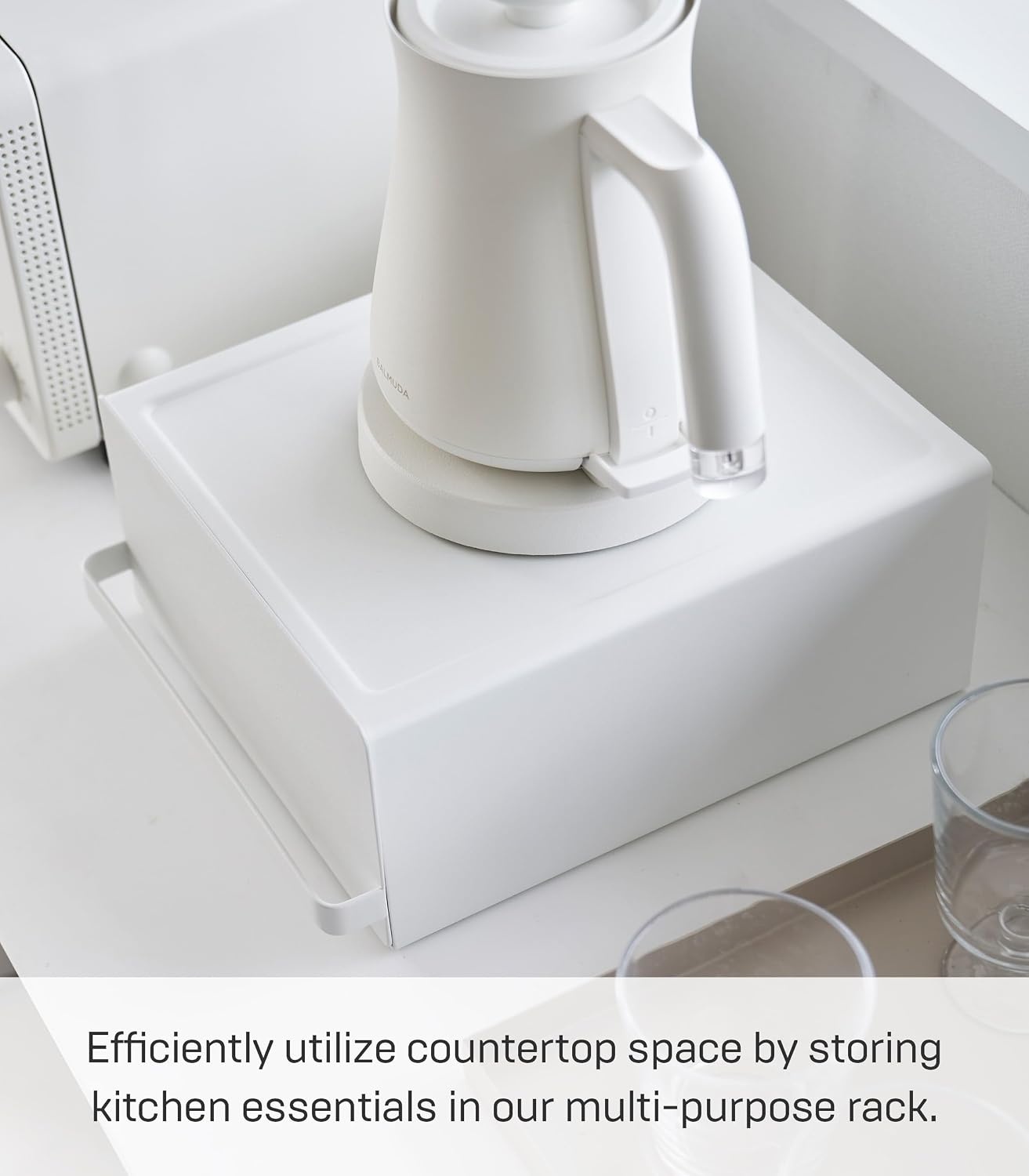 image:imageYamazaki Home Tower Kitchen Appliance Rack With Drawers SpaceSaving UnderAppliance Storage Organizer For Sugar Tea Packs Mixers Coffee Makers Electric Pots SteelWhite