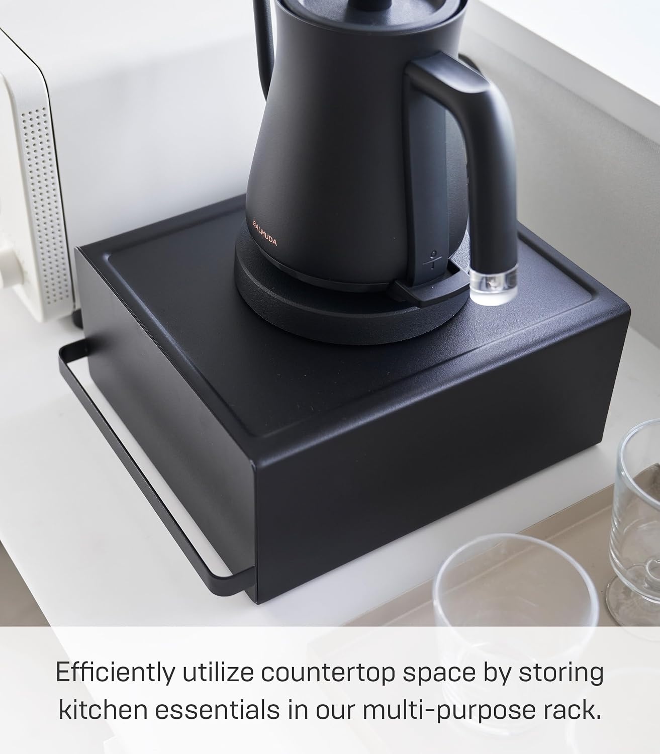 image:imageYamazaki Home Tower Kitchen Appliance Rack With Drawers SpaceSaving UnderAppliance Storage Organizer For Sugar Tea Packs Mixers Coffee Makers Electric Pots SteelBlack
