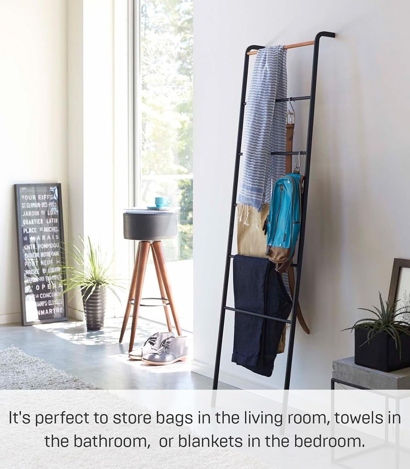 image:imageYamazaki Home Tower Leaning Ladder Rack Space Saving Ladder 63 SteelBlack
