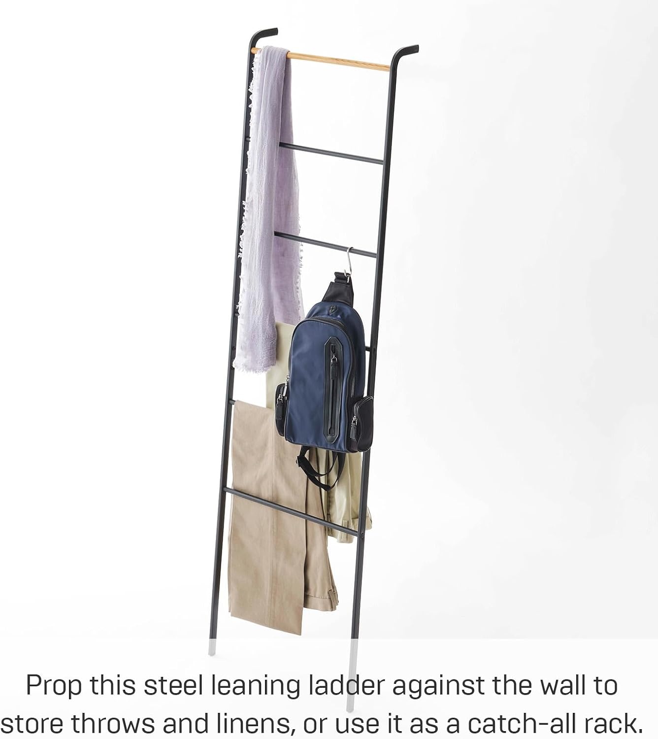 image:imageYamazaki Home Tower Leaning Ladder Rack Space Saving Ladder 63 SteelBlack