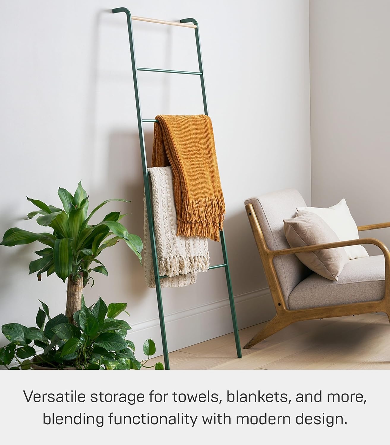 image:imageYamazaki Home Tower Leaning Ladder Rack Space Saving Ladder 63 SteelForest Green