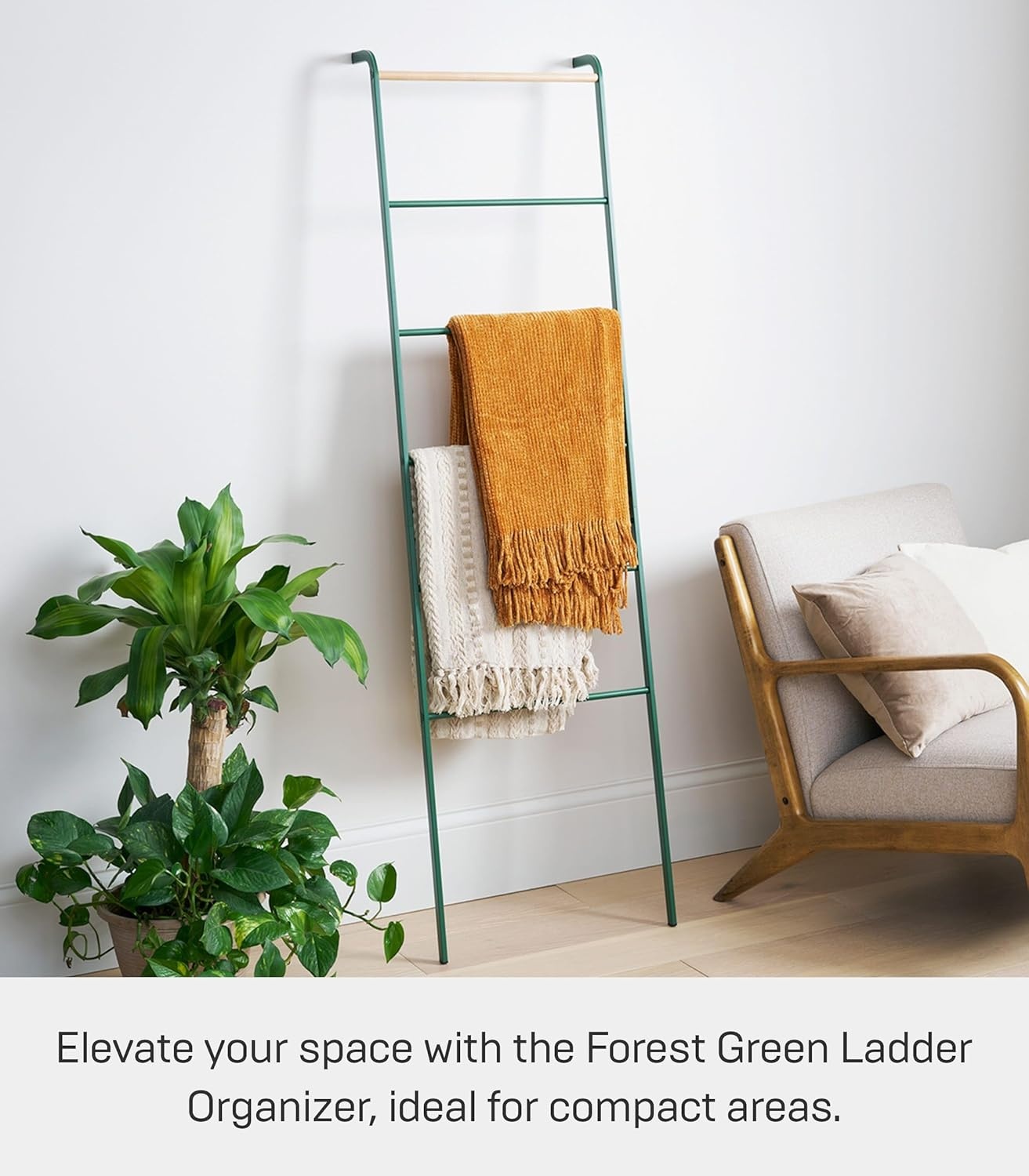 image:imageYamazaki Home Tower Leaning Ladder Rack Space Saving Ladder 63 SteelForest Green