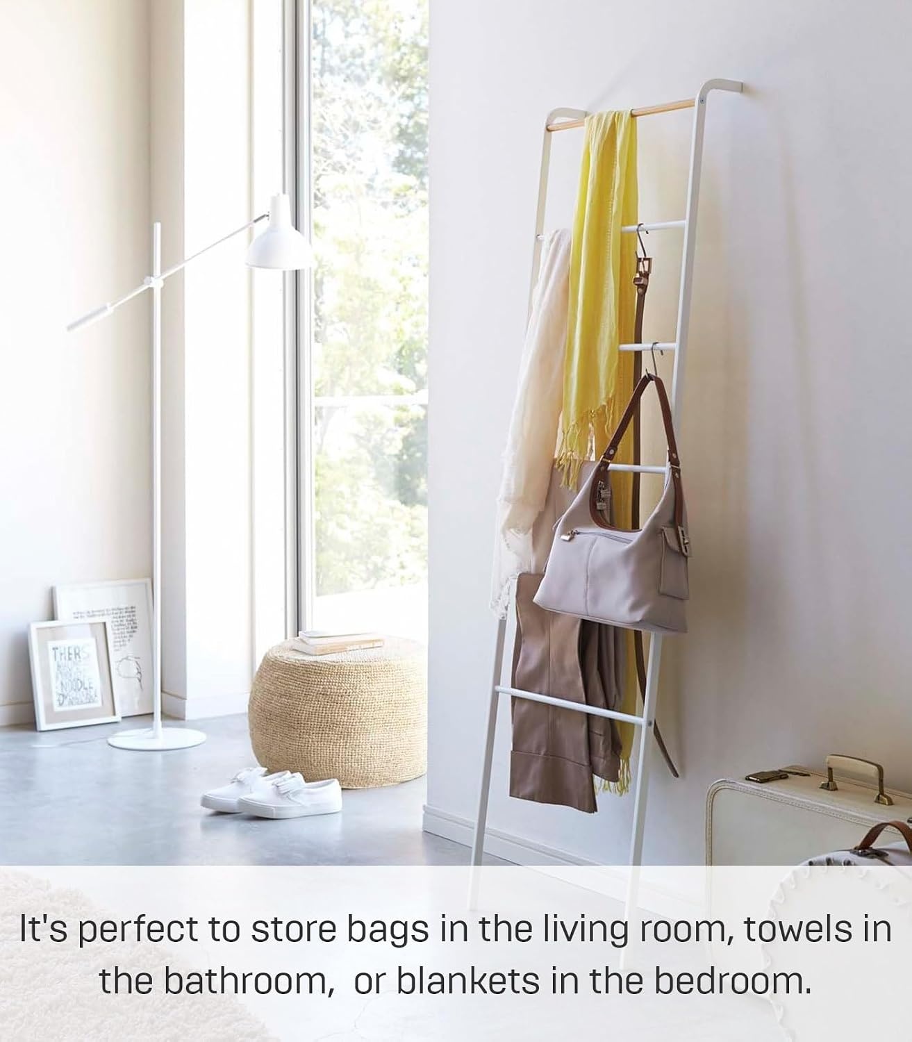 image:imageYamazaki Home Tower Leaning Ladder Rack Space Saving Ladder 63 SteelWhite