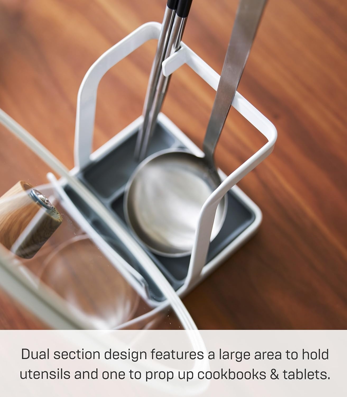 image:imageYamazaki Home Tower Lid amp Ladle Stand Large Kitchen Stand For Utensils Lids And Cookbooks HeatResistant Kitchen Stand Steel